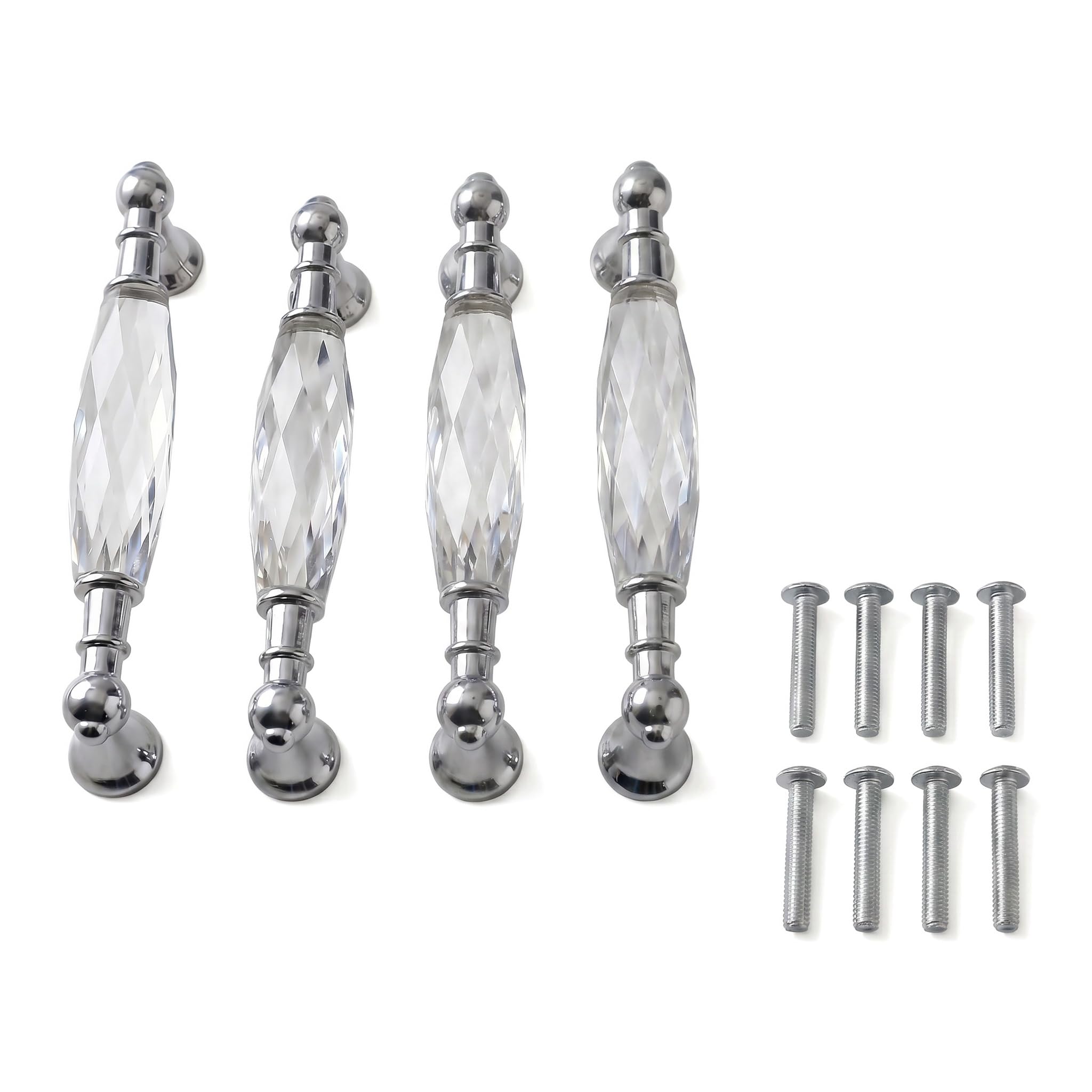 VIRILL 4 PCS Crystal Cabinet Handles Pulls, 128mm Chrome Silver Glass Handle Drawer Pulls Modern Cupboard Door Handle Knobs for Dresser Drawer Cabinet Closet (4)