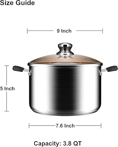 Miniatura 2 de VENTION Olla de acero inoxidable, olla de sopa con tapa, olla de cocina de 3.8 cuartos de galón