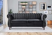 Vista 13 de Quinones - Sofá Chesterfield moderno con elegantes brazos enrollados, ribete de cabeza de clavos y acolchado de canal, sofá biplaza de 59.1 pulgadas