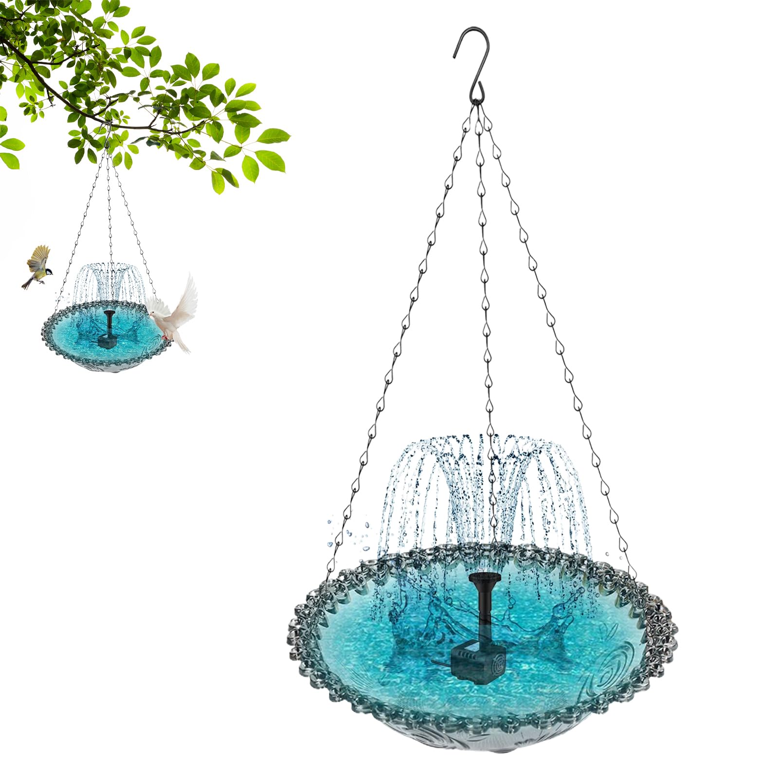 Générique Bassin À Oiseaux, Fontaine Solaire pour Oiseaux, Bain d'Oiseaux avec Fontaine, Abreuvoir Suspendu pour Colibris Décoration Jardin Balcon Terrasse Extérieur