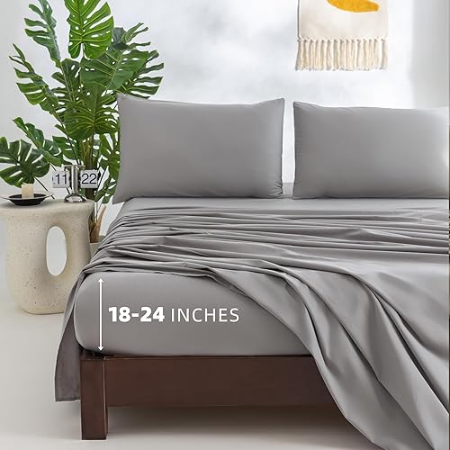 Sábanas 100% algodón tamaño King con bolsillo profundo para colchones de 18 a 24 pulgadas, lujosas, suaves, transpirables, refrescantes, algodón