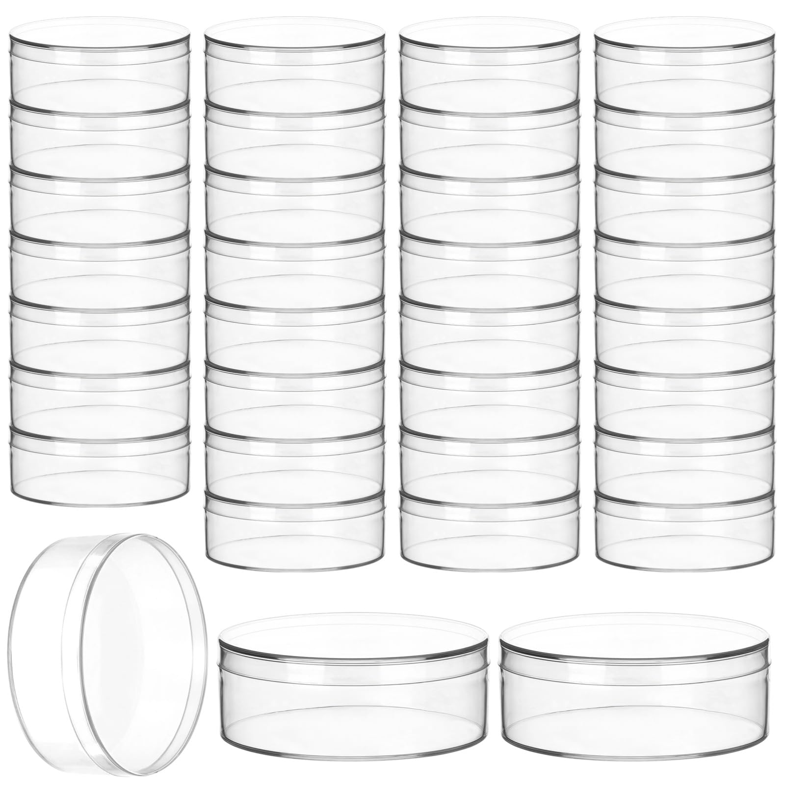 Transparente Acryl-Boxen mit Deckel, rund, 7,9 cm, mit Deckel, kleine transparente Süßigkeiten-Boxen, Party-Leckerei-Aufbewahrungsbehälter für Kekse, Perlen, Schmuck, 50 Stück