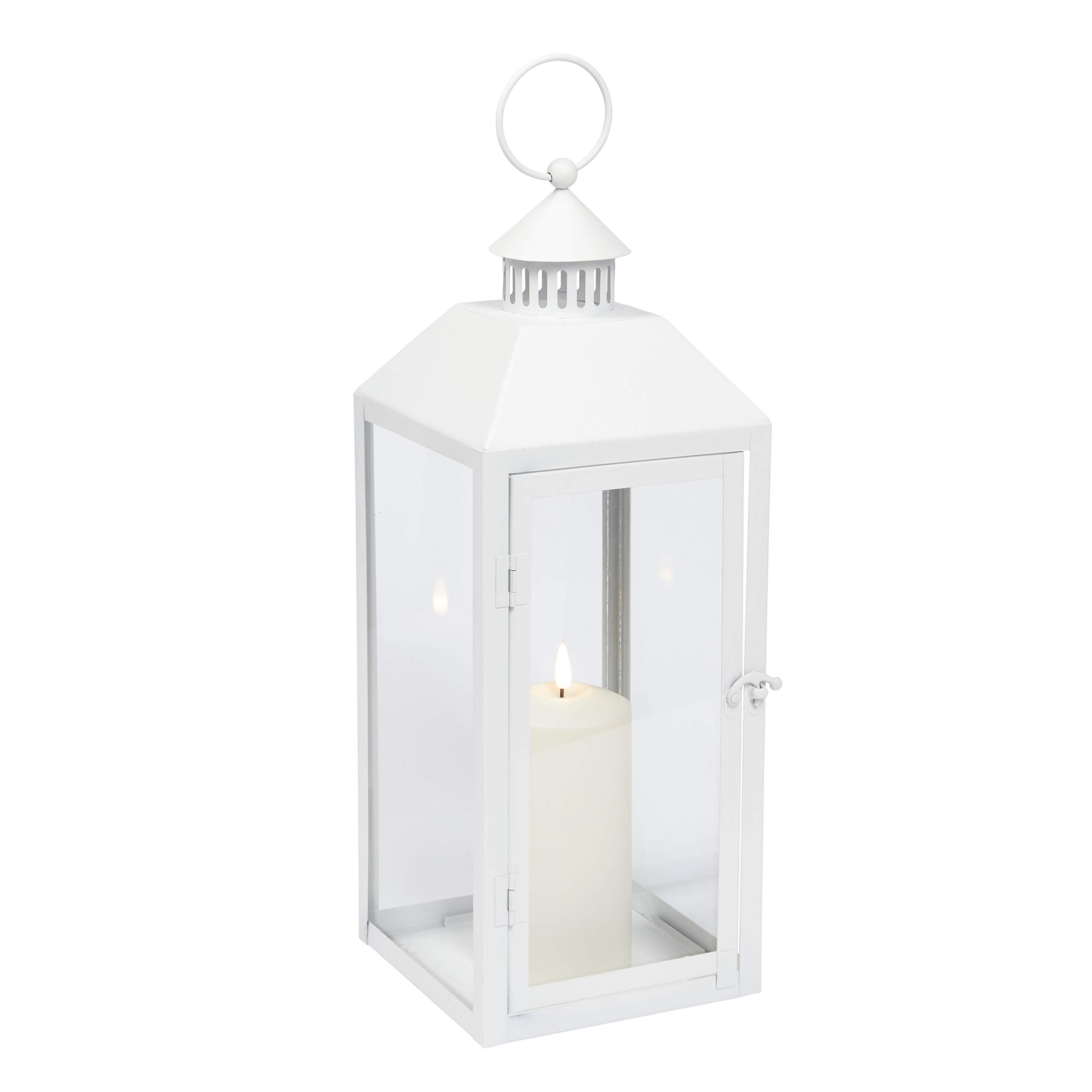 Lights4fun Lanterna in Metallo Bianco di 40 cm con Candela TruGlow® LED Bianco Caldo a Pile per Esterni