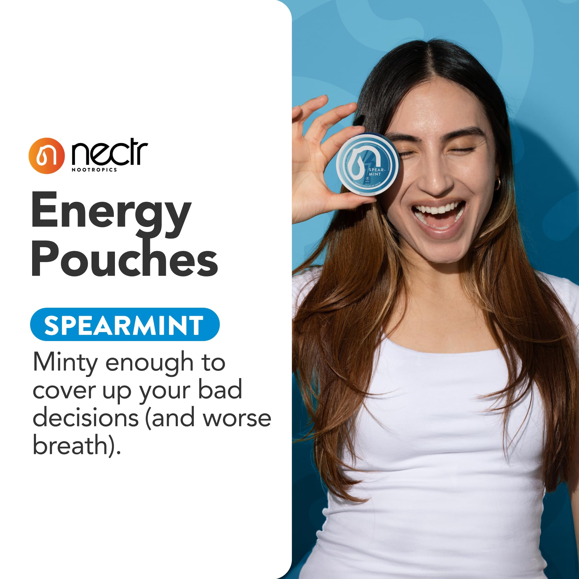 Nectr Energy 50mg Caffeine Pouches - Spearmint Flavored, Sugar-Free Brain Treats. 20x Mini Nicotine-Free Pouches Per Puck. Fast Focus & Energy Supplement - 4 Pack — Amazon image 3