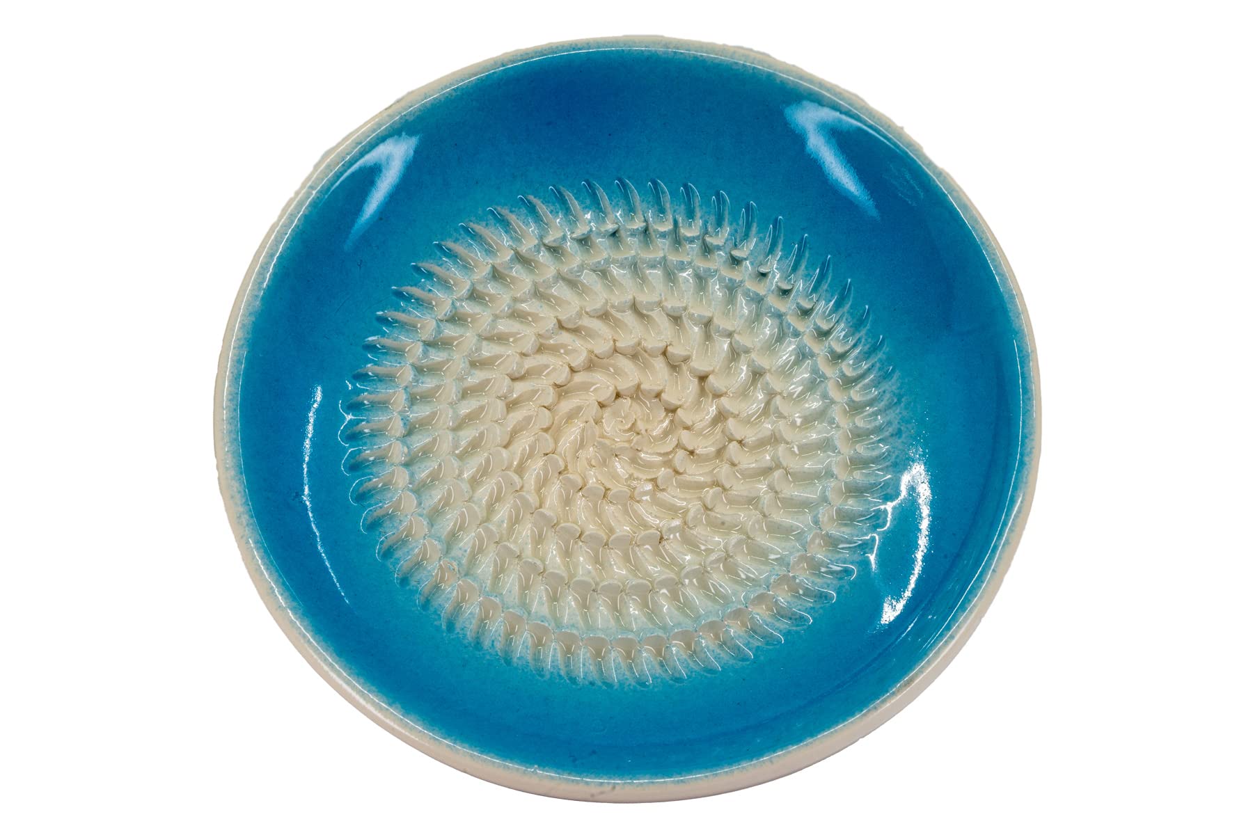 Kaladia Keramik Reibeteller/Keramikhobel Unifarbend - ideal für Ingwer, Parmesan etc. - in Hellblau - Durchmesser: 12 cm - handgemacht & handbemalt - Made in Spain