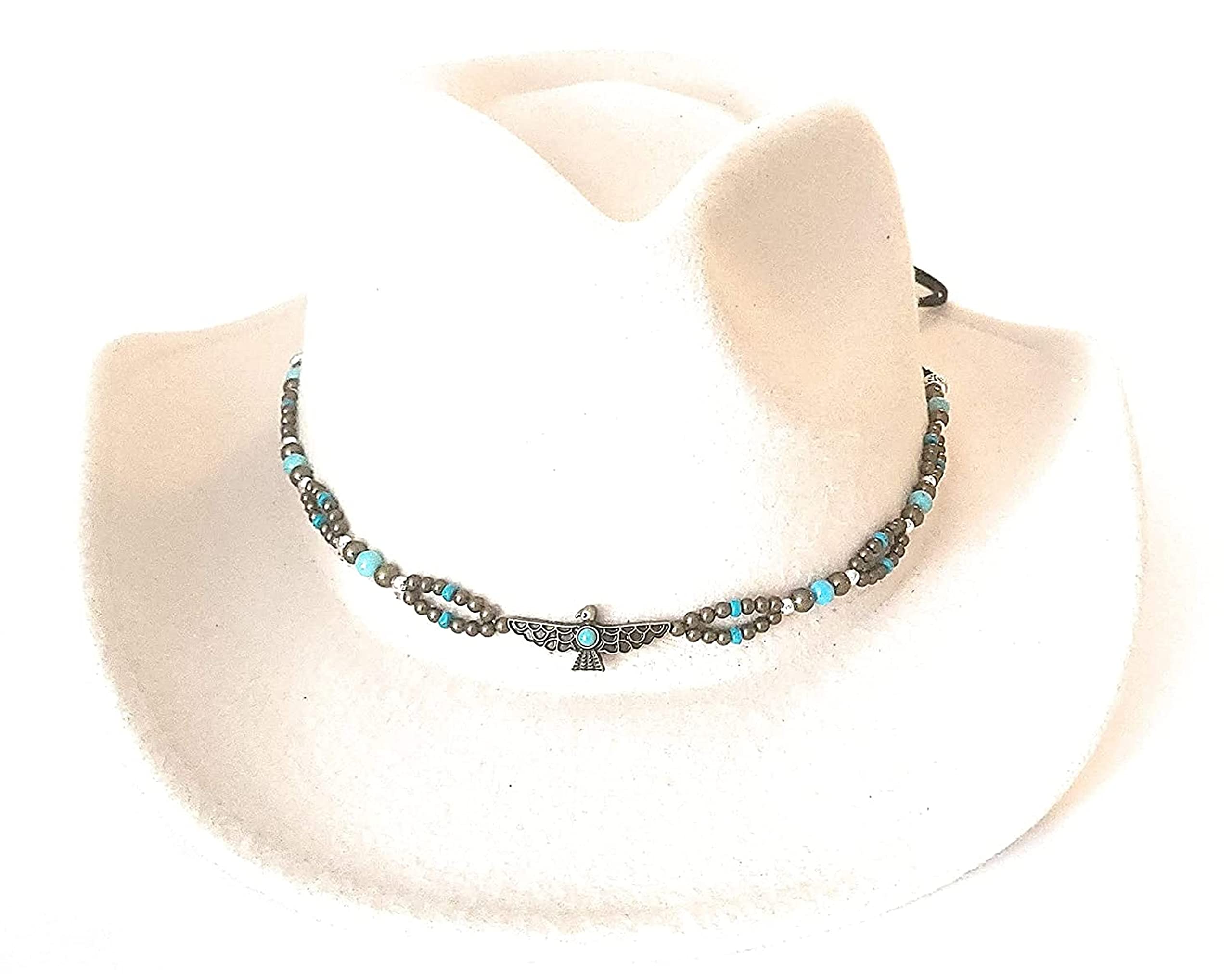 Thunderbird Cowboy Hatband Turquoise Bead Bronze Metal Suede Bolo Adjustable One Size Western Eagle For Brim Hats