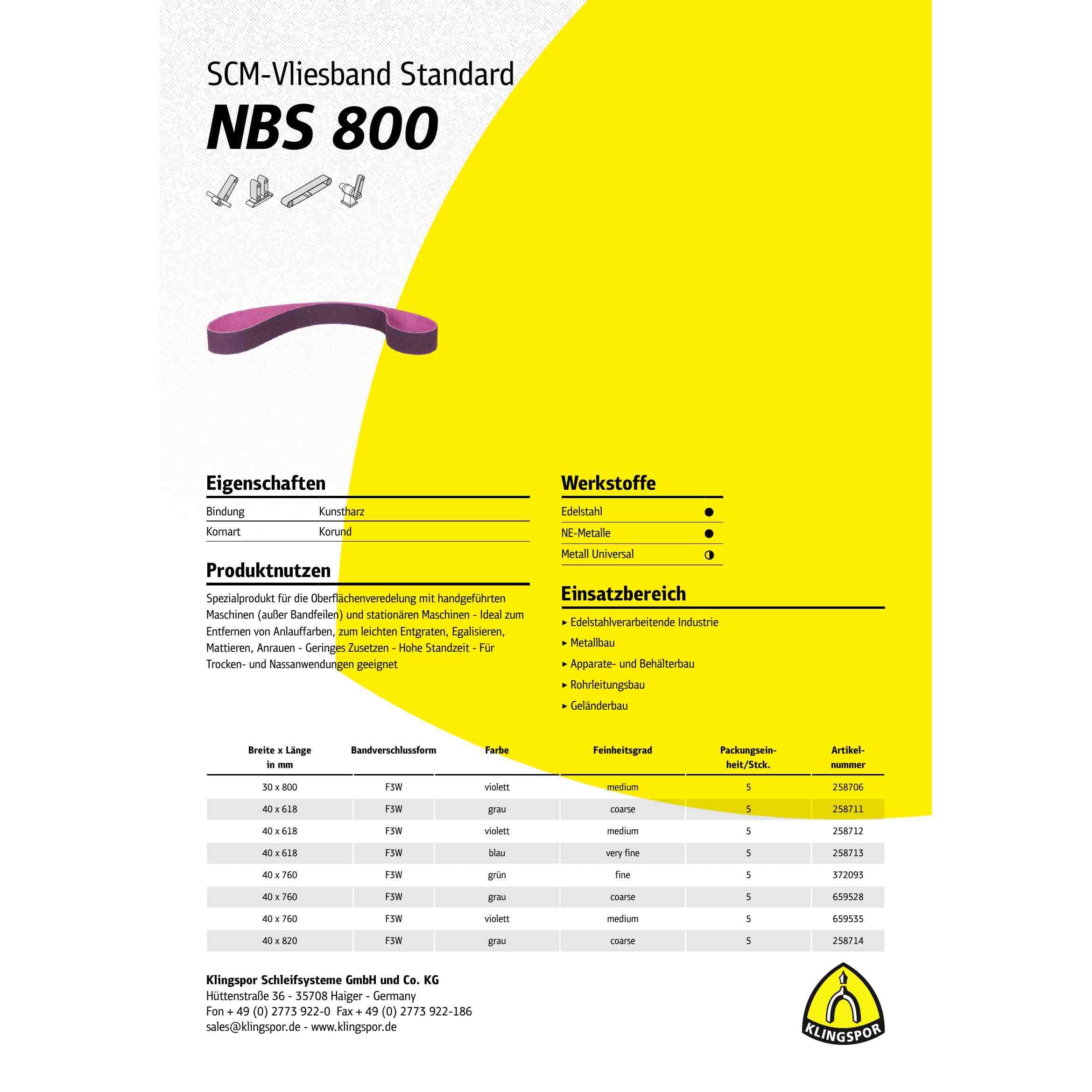 NBS 800 - Bandas de lija (5 unidades, 40 x 820 mm, grano fino F3W) : 258716