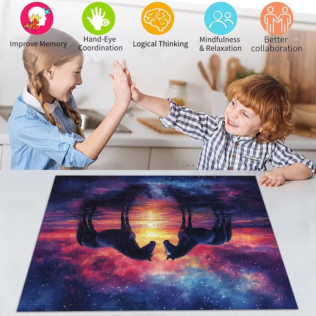 Pferd Puzzle für Erwachsene Kinder Anspruchsvoll 5000 Teile Impossible Klassische Puzzles Schwer Sternenhimmel ab 8 9 10 Jahre für Mädchen Jungen Jigsaw Kunst Educa, für Geschenke 105x156cm t-633