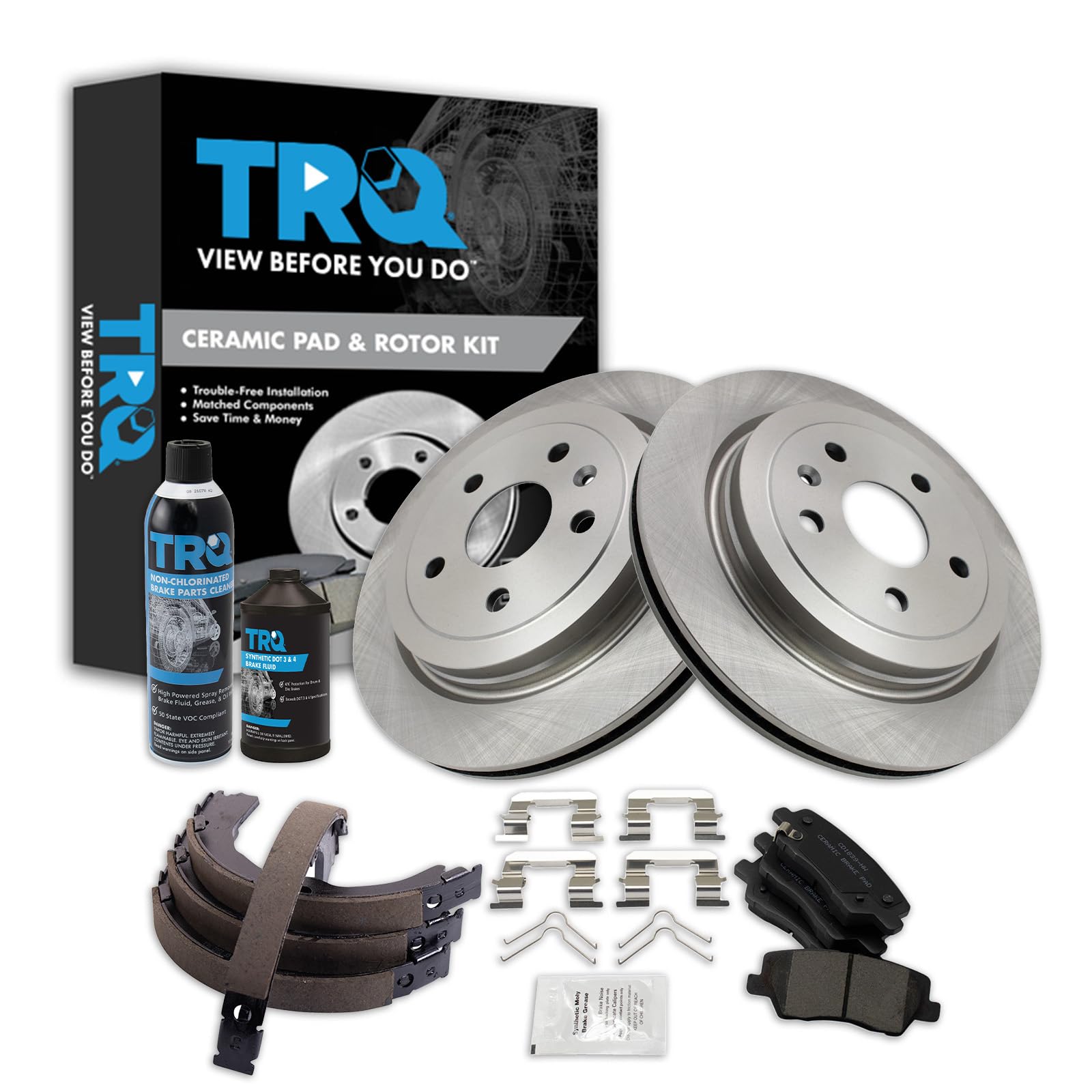 TRQ Rear Brake Pad &amp; Rotor Kit Compatible with 2014 Cadillac
