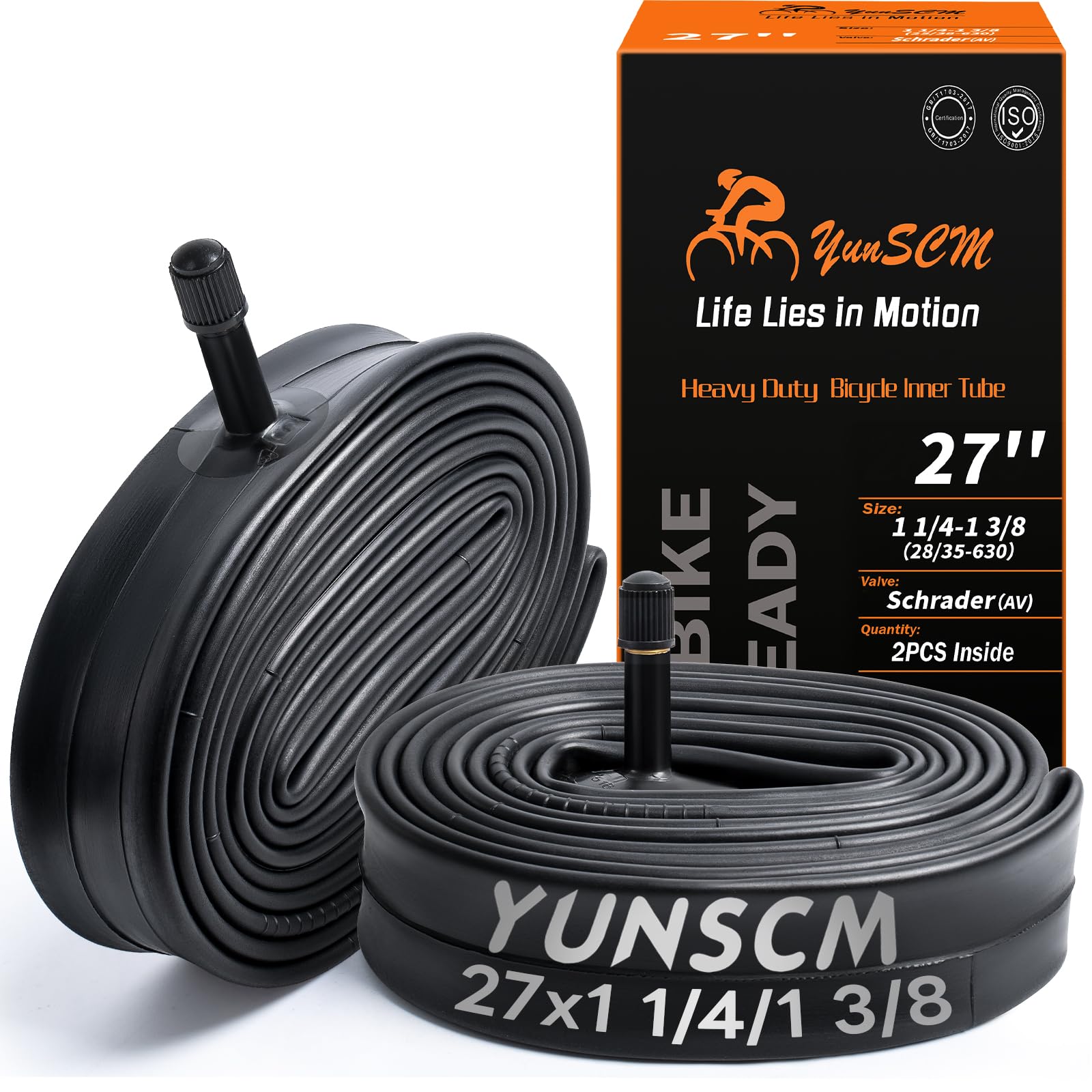 2-PCS 27x1 1/4 Heavy Duty Bike Tubes AV32mm Schrader Valve 27x1 3/8 Bicycle Tubes Premium Butyl Rubber Inner Tubes Compatible with 27x1 ¼ 27x1 3/8 27x1 3-8 28-630 35-630 Bike Bicycle Tire Tubes