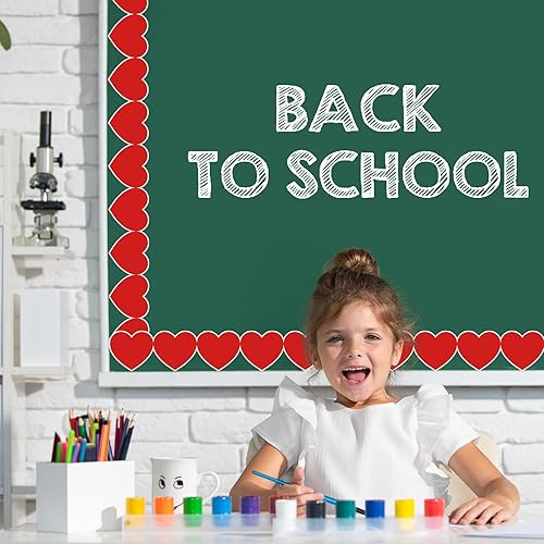 Miniatura 5 de Whaline Tablero de anuncios para el día de San Valentín de 65.6 pies, borde de corazón, borde de papel rojo antiadherente, rollo de borde de papel