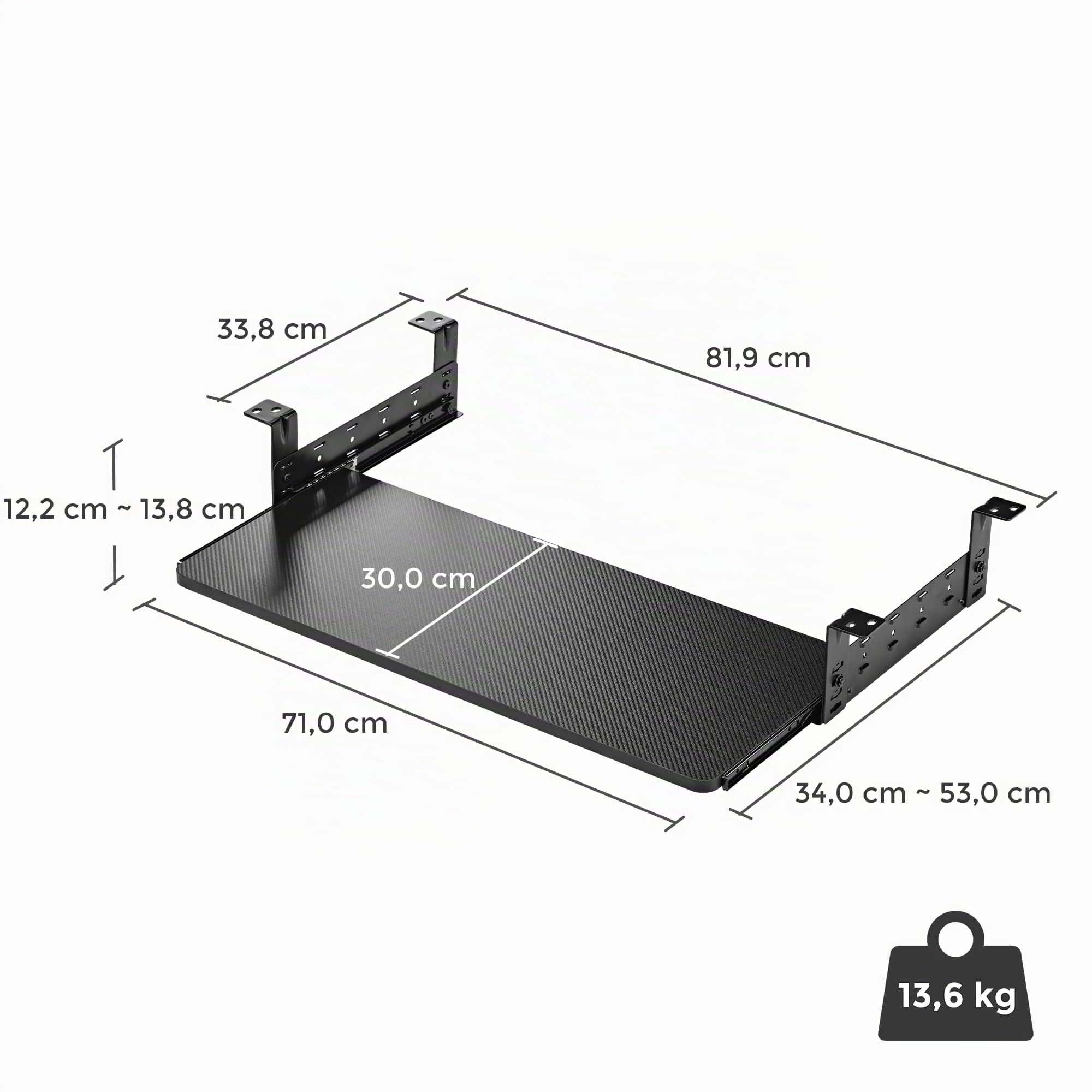 EUREKA ERGONOMIC Support Clavier Coulissant Réglable sous Bureau, Plateforme Coulissante 71 x 28 cm pour Clavier et Souris, Tiroir en Bois pour Bureau à Domicile, Noir