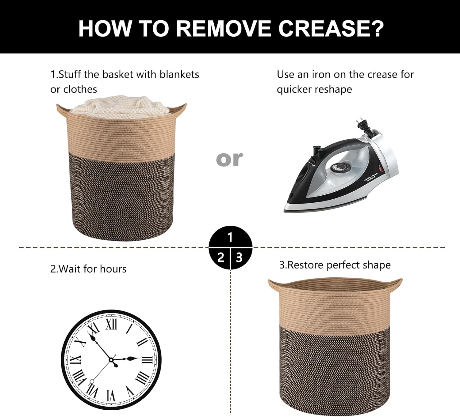 Laundry Basket, 100L Large Laundry Hamper, Tall Woven Rope Storage Basket for Blanket Toys Pillows Towels, Baby Nursery Hamper Bin for Living Room, Bedroom (Black & Yellow) - Image 8