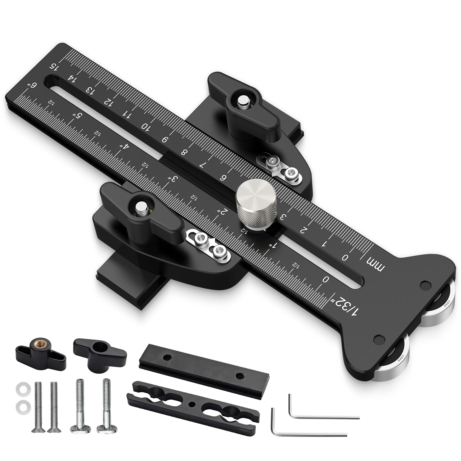 Neoteck Guida Sega Circolare Thin Rip Jig con Scala Graduata, Doppio Cuscinetto Antirimbalzo, Scala 150mm/6" Estensione 20,5cm, Indicatore Calibrabile Taglio 1/32", per Binario T 3/8"x3/4"