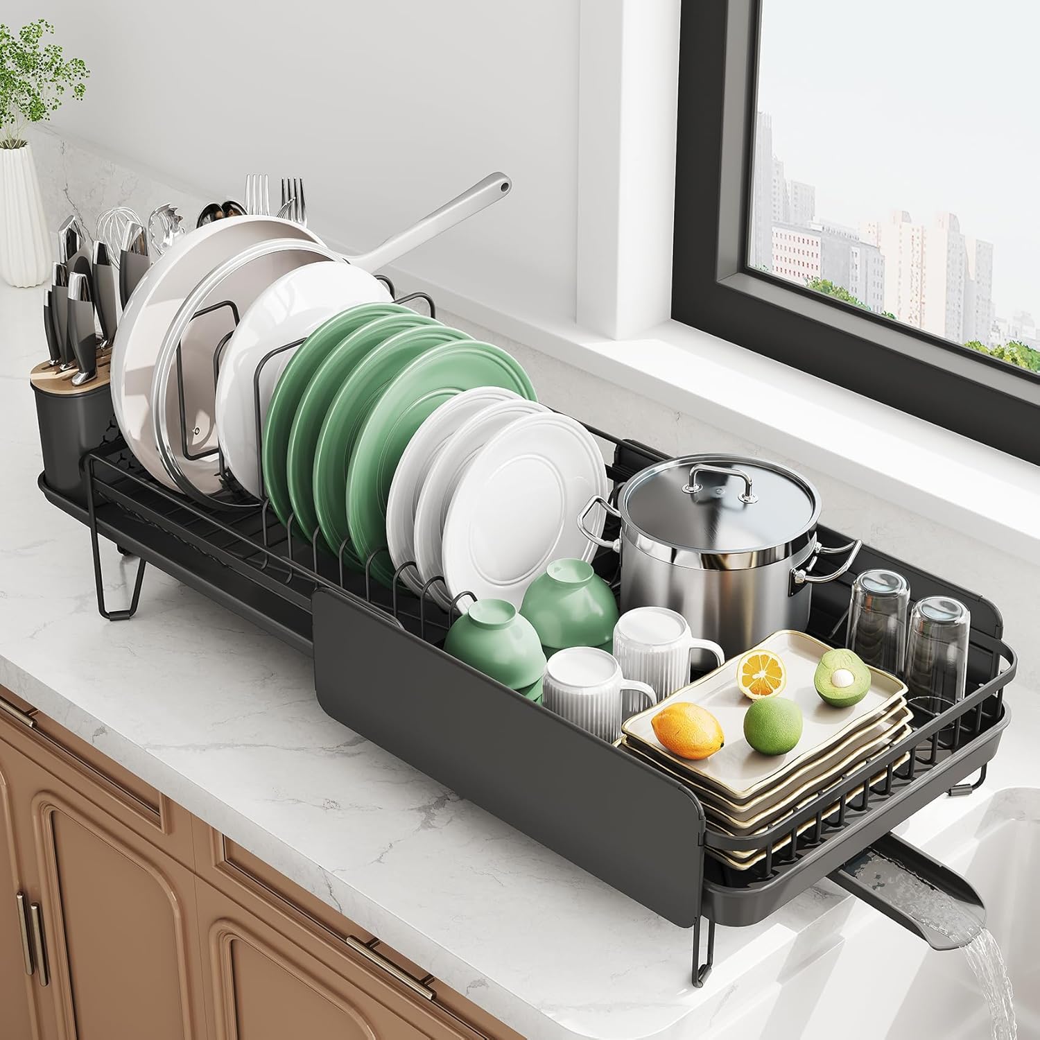 SNTD Large Dish Drying Rack - Expandable 19 3 to 29 4 Dish Rack for Kitchen Counter Stainless