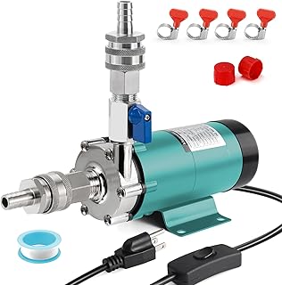 MRbrew Wort Pump Quick Disconnect Set for Wort Transfer, Magnetic Stainless Steel Beer Pump Brew with 1/2” NPT Thread & Ball Valve High Temperature Resistance for Homebrew Brewing (Green)