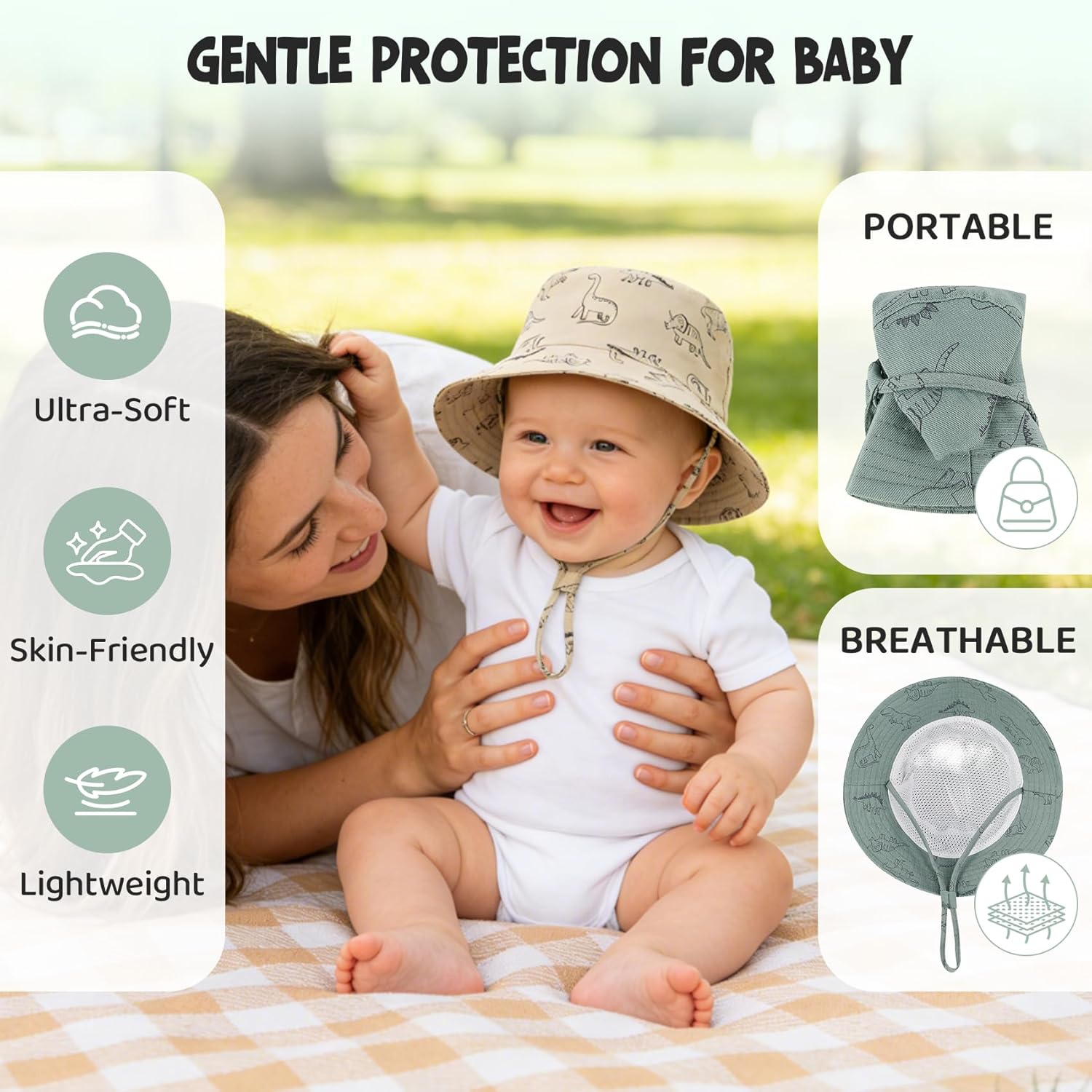 Durio 2-Pack Baby Bucket Hat - UPF 50+ Sun Protection Hat for Infant to Kid, Wide Brim Summer Beach Hats Newborn Toddler Boy - Image 5