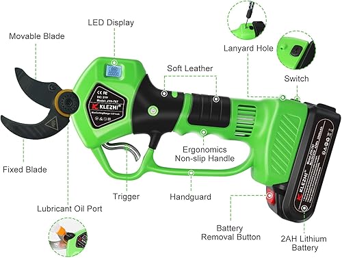 Miniatura 2 de Tijeras de podar eléctricas inalámbricas alimentadas por batería, capacidad de corte de ramas de árbol de 1.58 pulgadas, 2 baterías recargables de