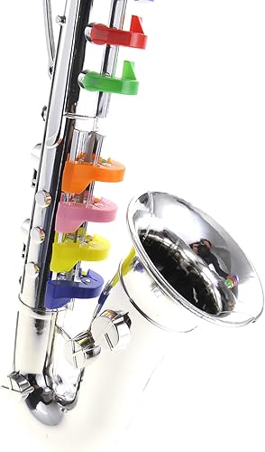 Miniatura 8 de PowerTRC Cuerno de trompeta para niños  Insrumento musical de viento  8 teclas de colores  Niños pequeños  Clarinete de aprendizaje  Plata metálica