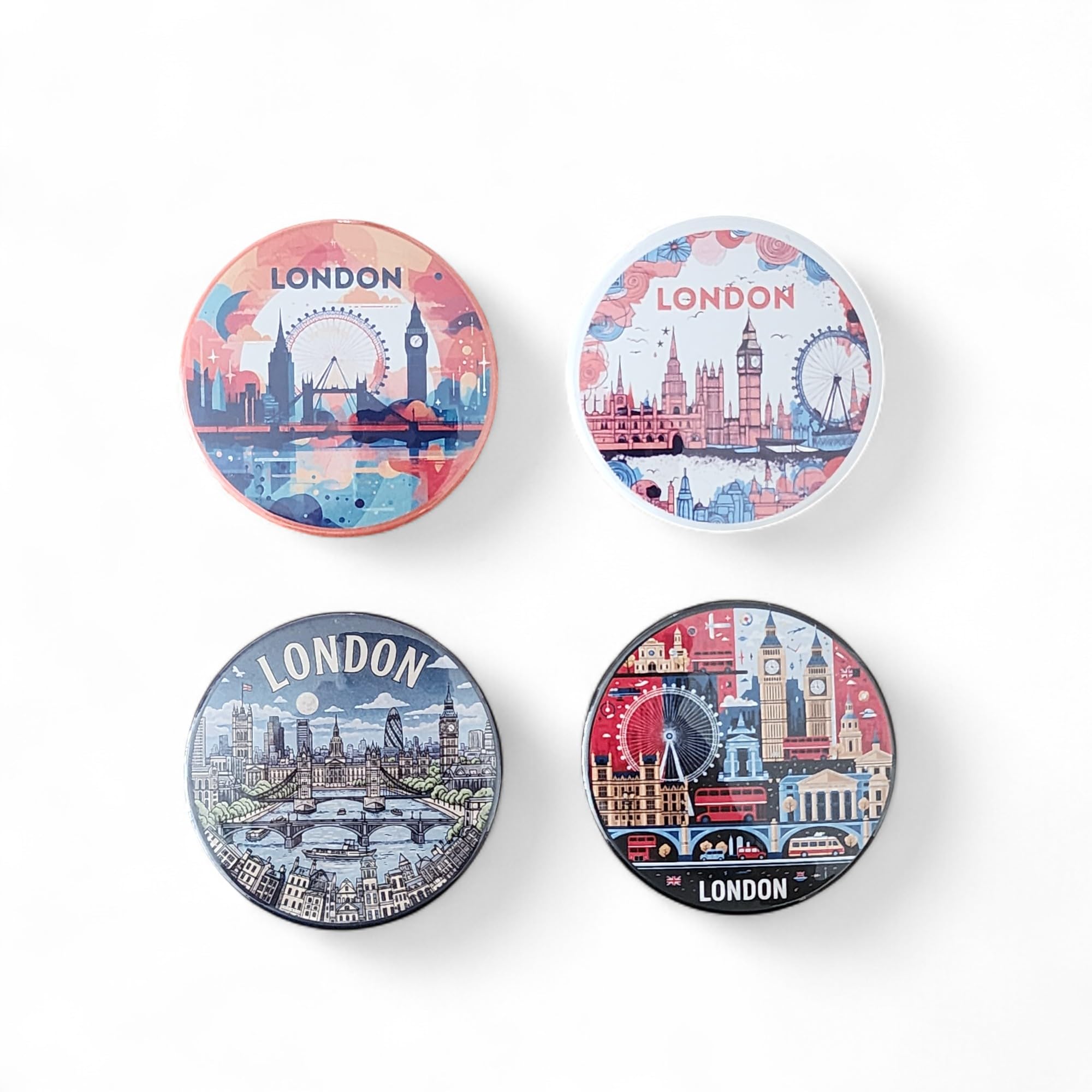 London Artistic Refrigerator Magnets Set - 4 Pack Watercolor Style Big Ben Thames River Fridge Magnets