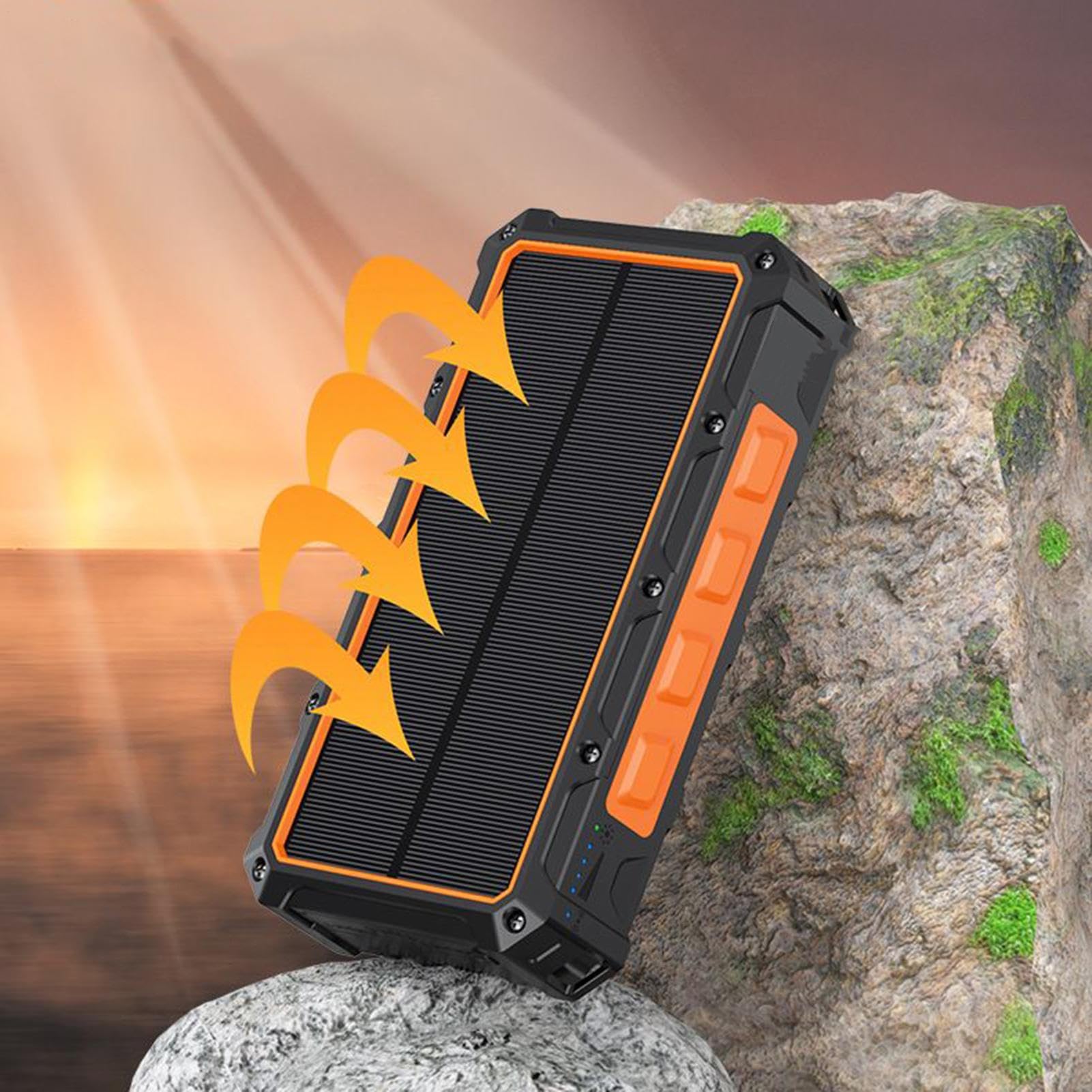 Power Bank Solare Portatile Impermeabile Pieghevole Power Bank Solare Con | Banca Di Batterie A Manovella Con Luce LED Per Viaggi, Escursioni, Campeggio, Pesca, Uomini, Donne, Adolescent