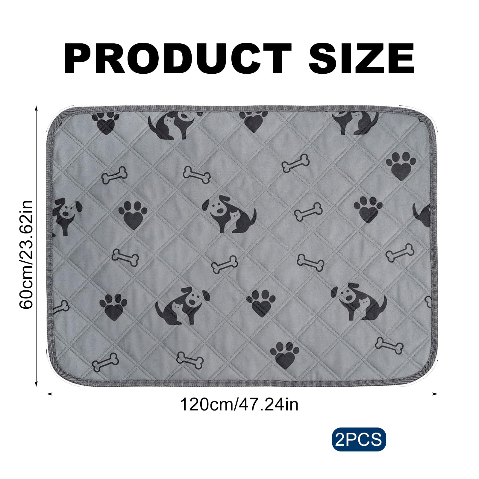 Lot de 2 tapis lavables PIPI pour lapin de 120 x 60 cm : tapis réutilisables PIPI avec antidérapant pour cage, voiture et canapé, tapis lavable pour petits animaux pour hamsters, lapins