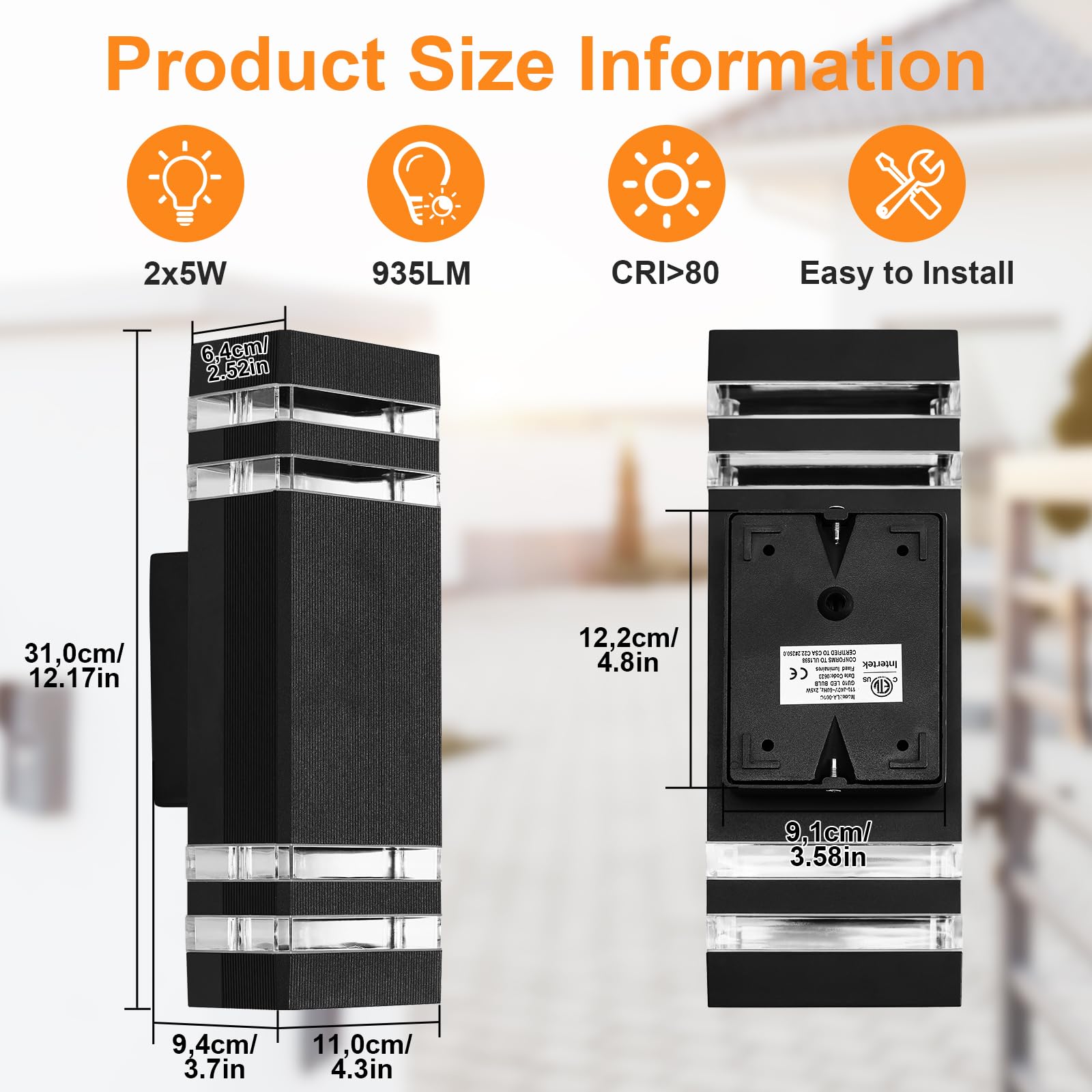 Luces de pared para exteriores alimentadas por red exterior hacia arriba, luces LED IP65 para puerta delantera, luz exterior cuadrada GU10 moderna iluminación eléctrica externa montada en la