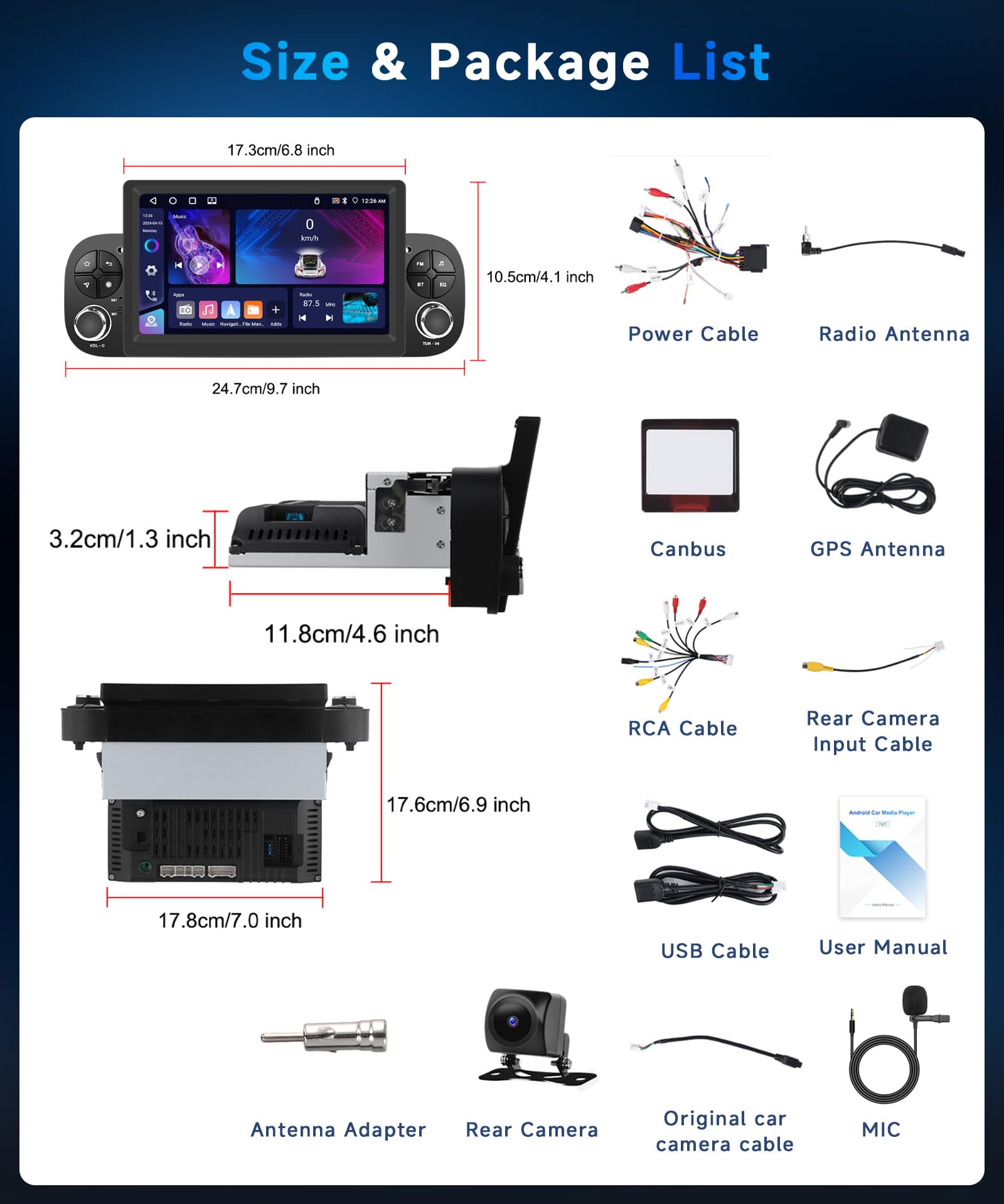 VECHTEL 4G+64G Android 15 Autoradio per FIAT Panda 2013-2020, 7 Pollice HD Schermo Auto Radio co Carplay Android Auto senza Fili GPS Wi-Fi USB Bluetooth FM RDS Retrocamera