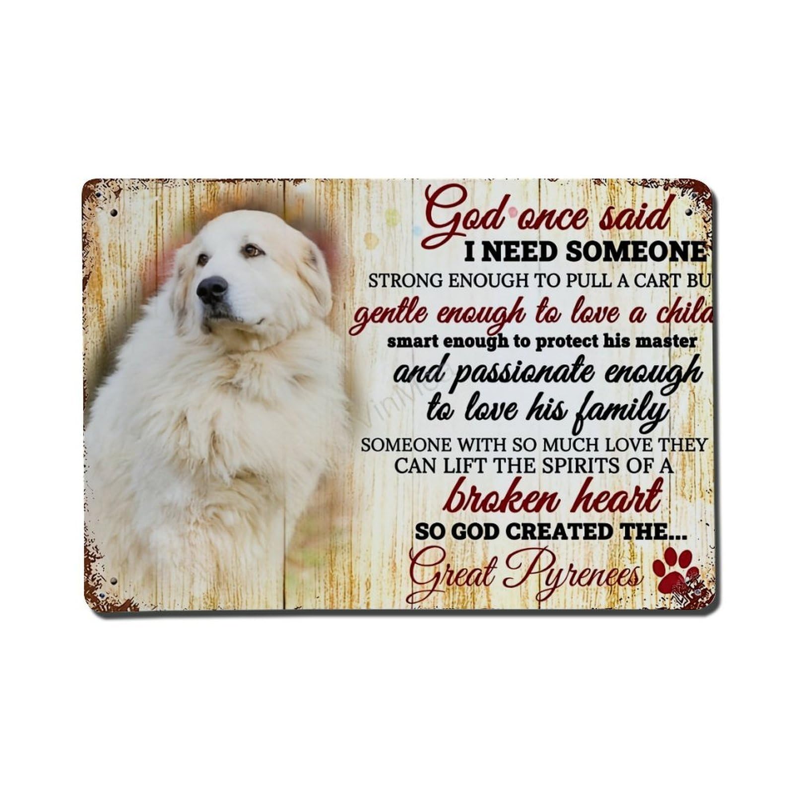 Dog With Text And Paw Print Metal Tin Sign Plaque