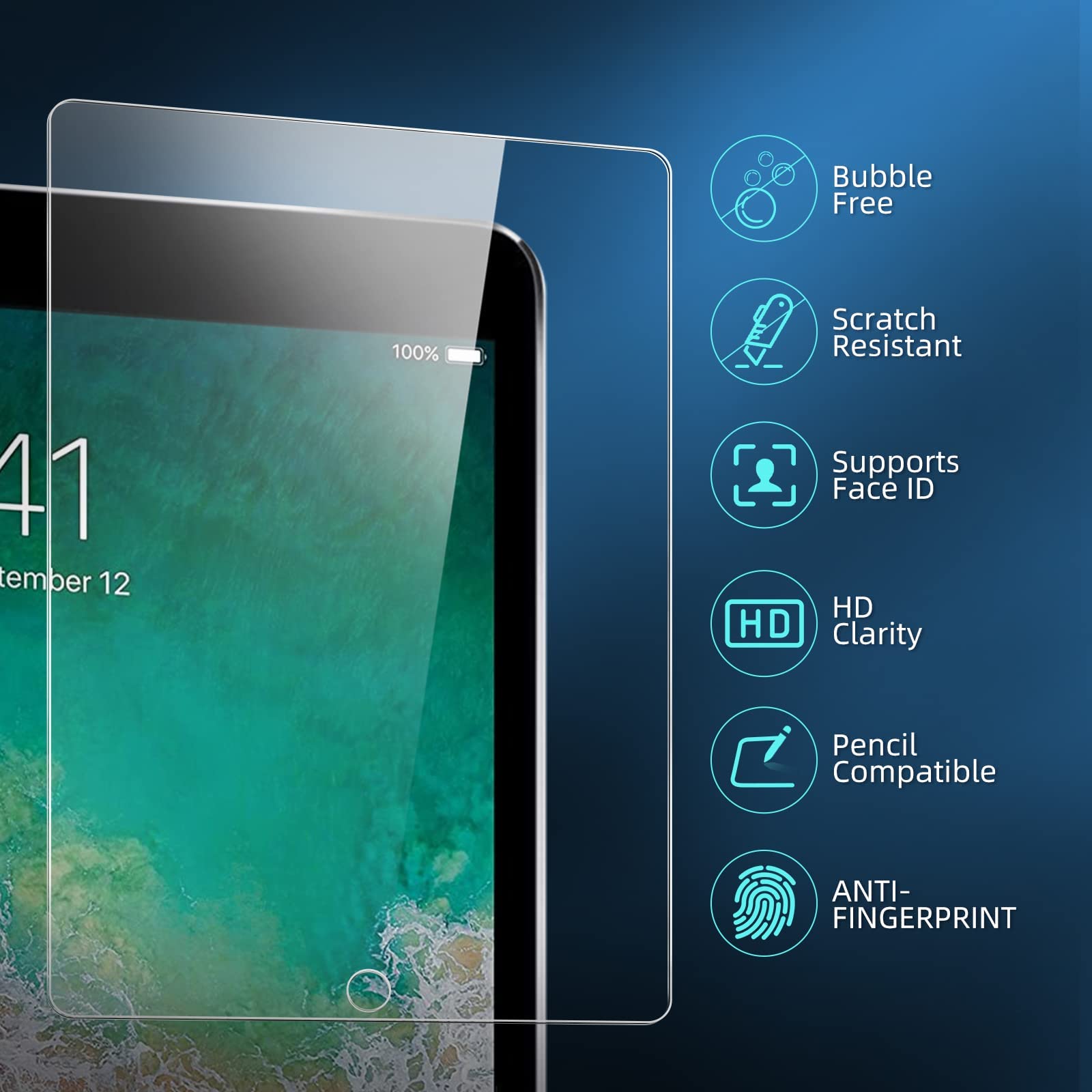 NEW'C zestaw 2 szt., osłona ekranu z hartowanego szkła do iPada 9.7 (model 2018/2017), iPad 6, iPad 5, iPad Pro 9.7, iPad Air 2 / iPad Air, folia ochronna na ekran - dostępne narzędzie do wyrównania