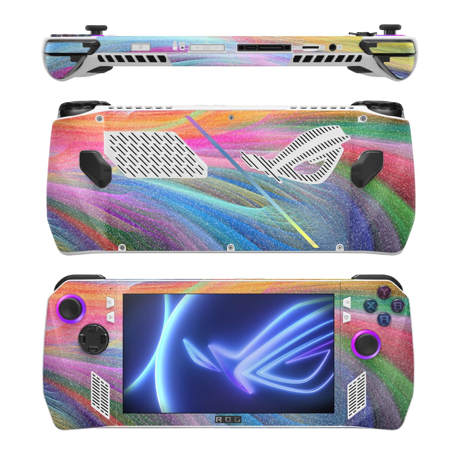 MightySkins Glossy Glitter Skin Compatible with Asus ROG Ally - Rainbow Waves | Protective, Durable High-Gloss Glitter Finish | Easy to Apply