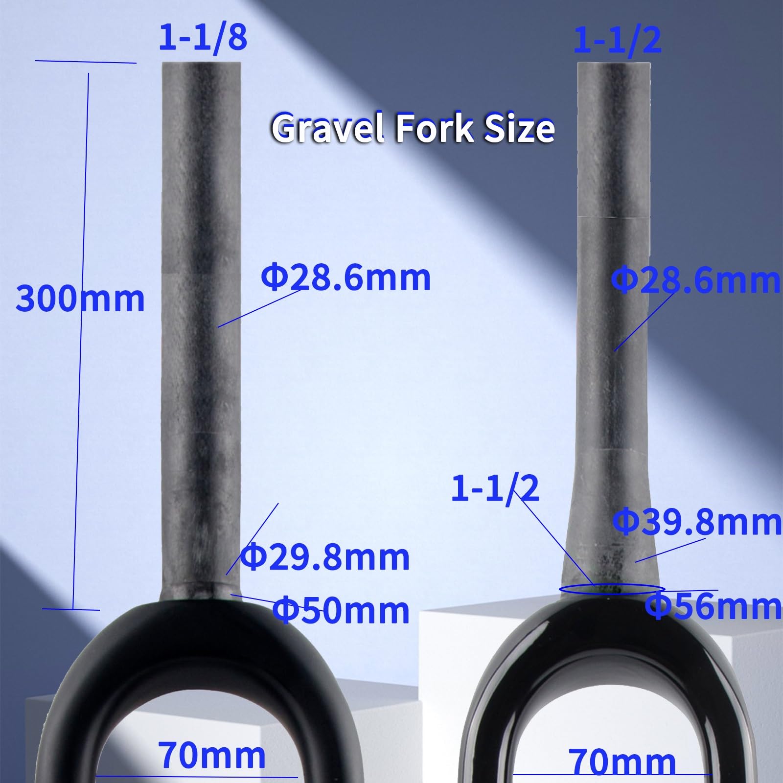 Fourche Gravel 700C en Fibre de Carbone pour vélo de Route, Rigide, Frein à Disque 28,6 mm, Tube Droit/Conique 1-1/8", axe traversant QR 100 mm, Avant pour pneus 55C