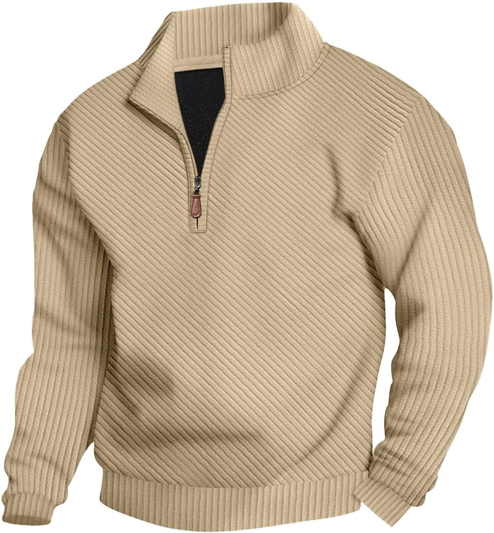 Mens Sweaters Pullover Sweater Casual Athletic Long Sleeve Quarter Zipper Stand Col...