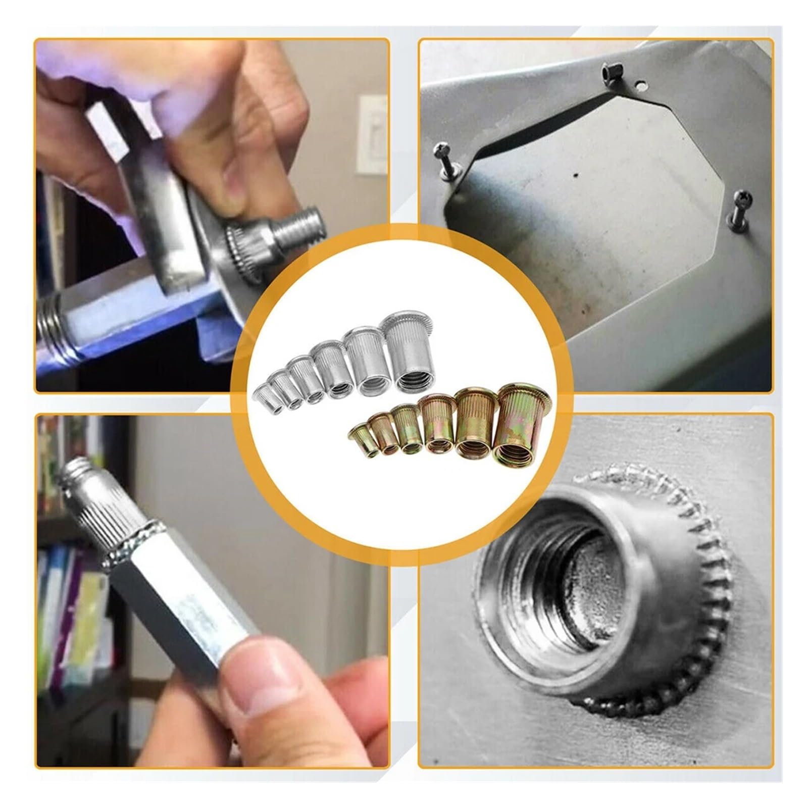 300 Pieces Aluminum Flat Head Nuts + Color Zinc Carbon Steel Rivet Nuts Classification Kit M3 M4 M5 M6 M8 M10 Combination Set