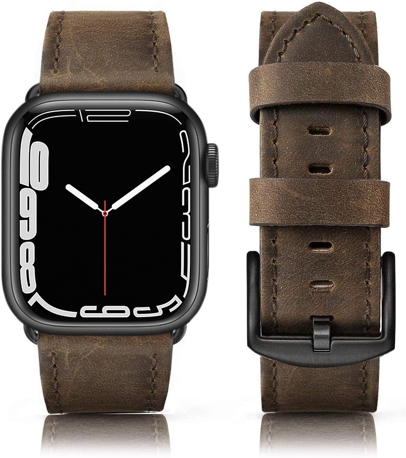 Tuocal Genuine Leather Strap Compatible with Apple Watch 42mm (Series 3/2/1) 44mm 45mm 46mm for Men Women Vintage Leather Straps Compatible with Apple Watch Series 10 9 8 7 6 5 4 3 2 8 SE