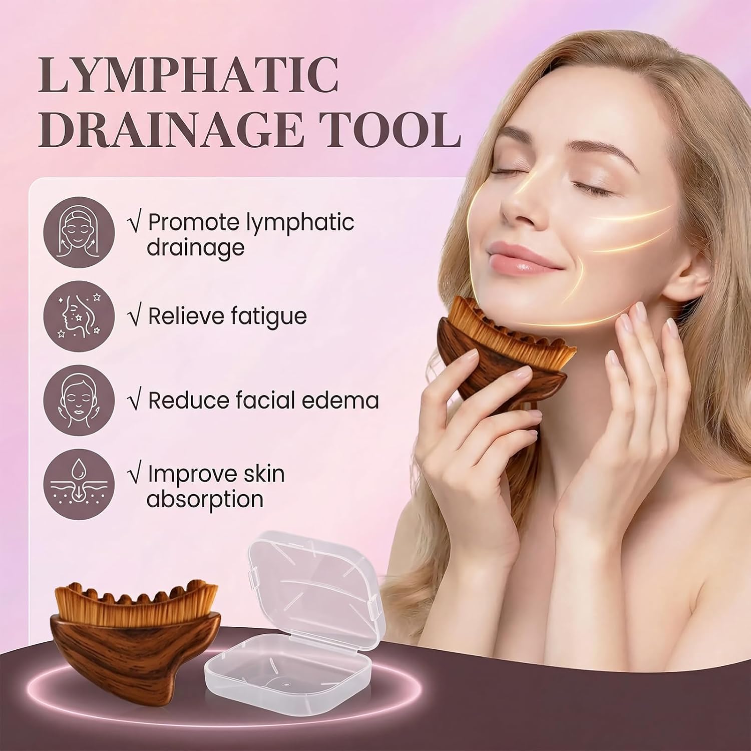 Lymphatic Contour Face Brush - Soft Bristles Manual Lymphatic Drainage Massager Makeup Brushes, Ergonomic Facial Cleansing Brush for Sculpting Reduces Puffiness Restores Definition