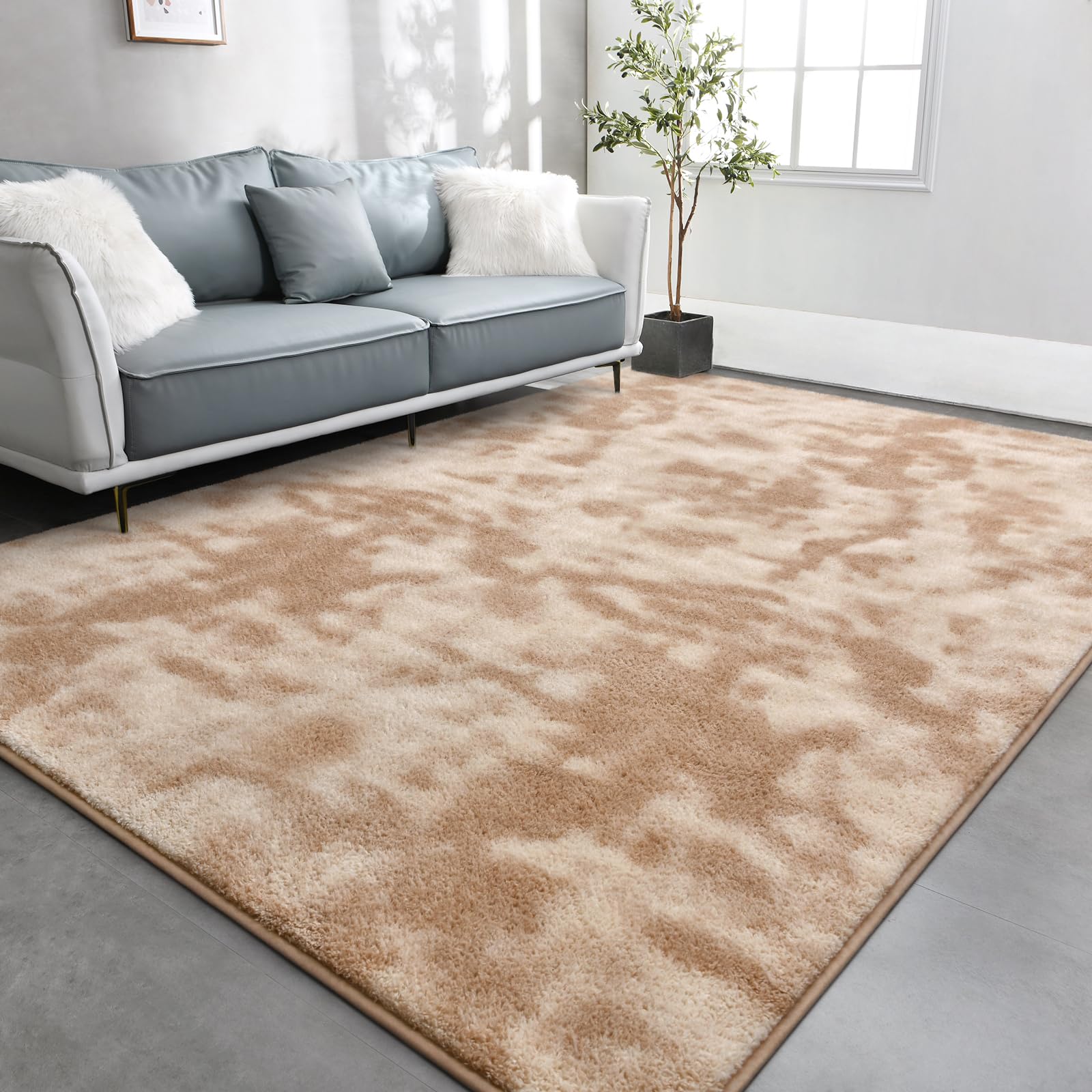 TWINNIS Large Area Rugs for Living Room Bedroom, 4x6 Feet, Super Soft Indoor Thickened Memory-Foam Carpets Easy-Cleaning, Modern Aesthetic Comfy Rug for Kids Room Home Decor, Tie-Dyed Beige