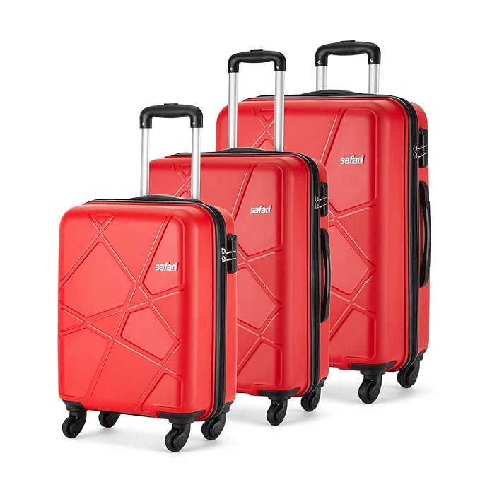 Safari Pentagon Trolley Bag Set, Small, Medium & Large Suitcase for Travel, 4 Wheel 55, 65 & 75 cm Red Luggage for Men and Women, Polypropylene Hard Side Cabin and Check in Bag at Rs. 6899