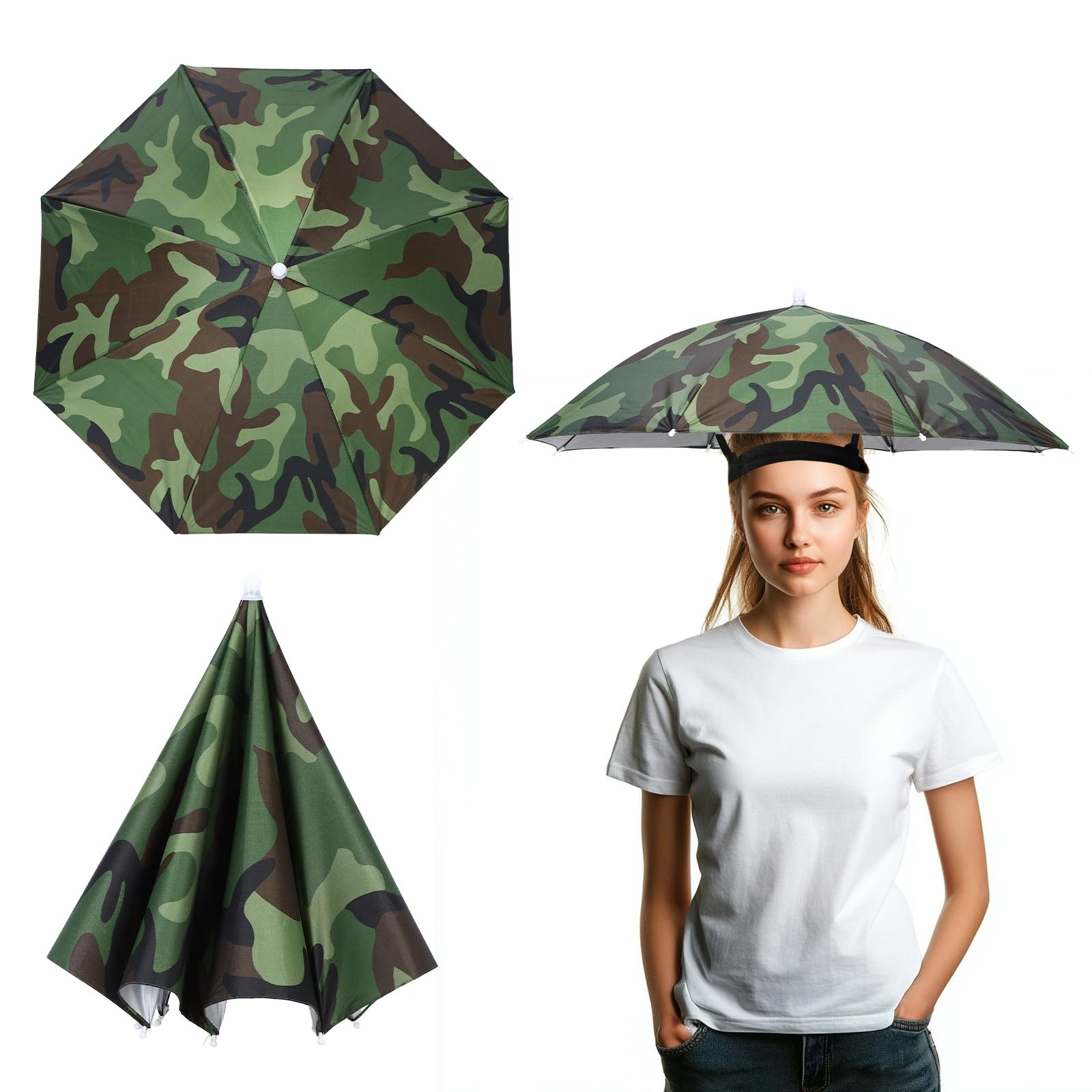 YELARXI Umbrella Hat, Fishing Hat Waterproof Adjustable Sun Rain Cap with Elastic Band, 65cm & Camouflage - Fitting For(Women/Men Fishing/Camping/Gardening/Beach/Sunshade) โ image 1