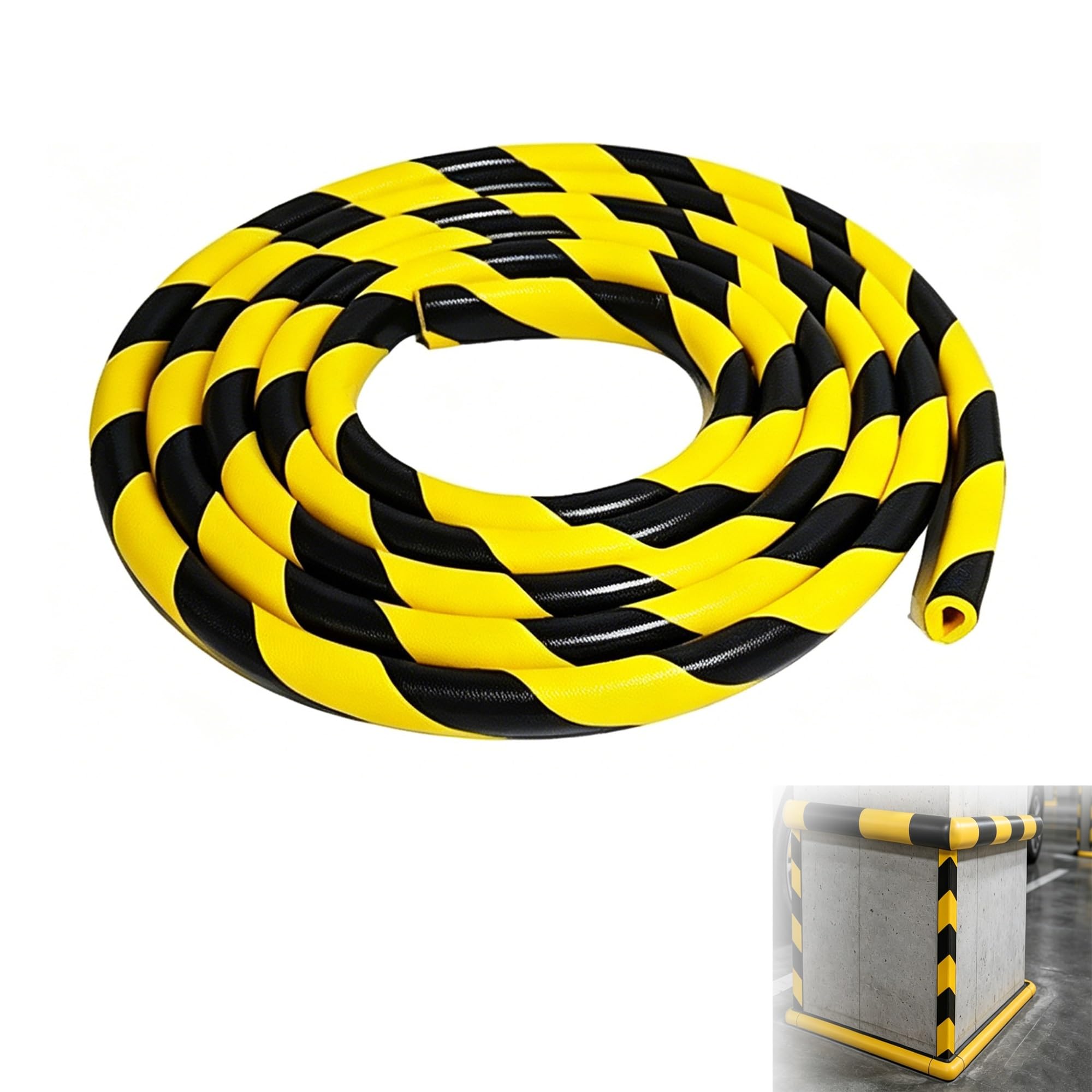 Foam Corner Guards Yellow Black, 197in Self-Adhesive Garage Wall Protector, Safety Bumpers for Factory, Parking Area, Loading Bay