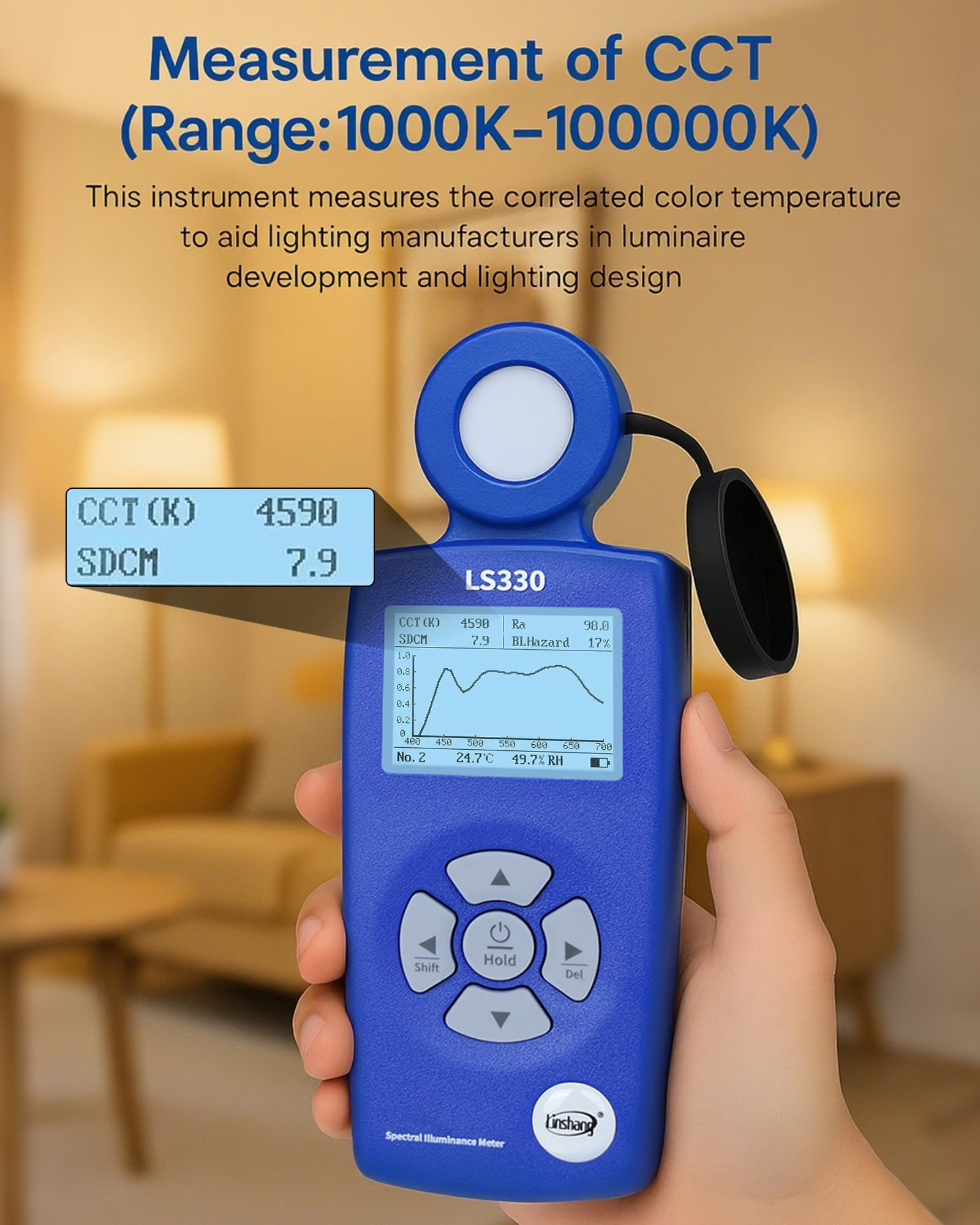 Lichtmessgerät Luxmeter, 0-1,000,000 Lux, CCT/CRI/UV/PPFD/μmol, Spektrales Beleuchtungsstärkemessgerät, Photometer, hohe Präzision, Farbtemperatur, Lumenmessgerät, PAR Meter LS330 für Pflanzen