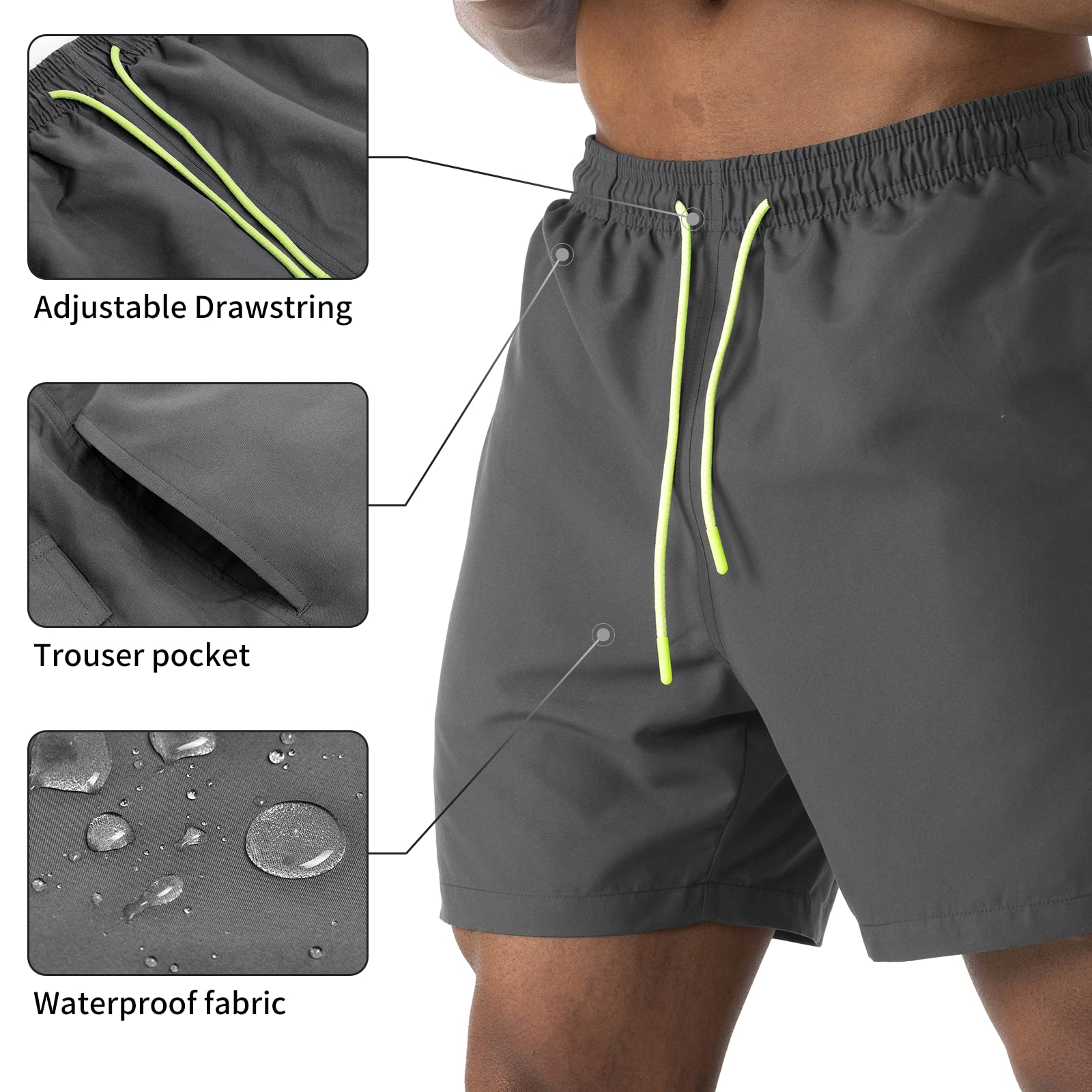 EDOTON Costumi da Bagno Uomo, Leggeri ad Asciugatura Rapida Costume Piscina Uomo Lungo Impermeabili Costume Uomo Mare con Cintura Regolabile e Tasche/Nuoto/Surf/Casual