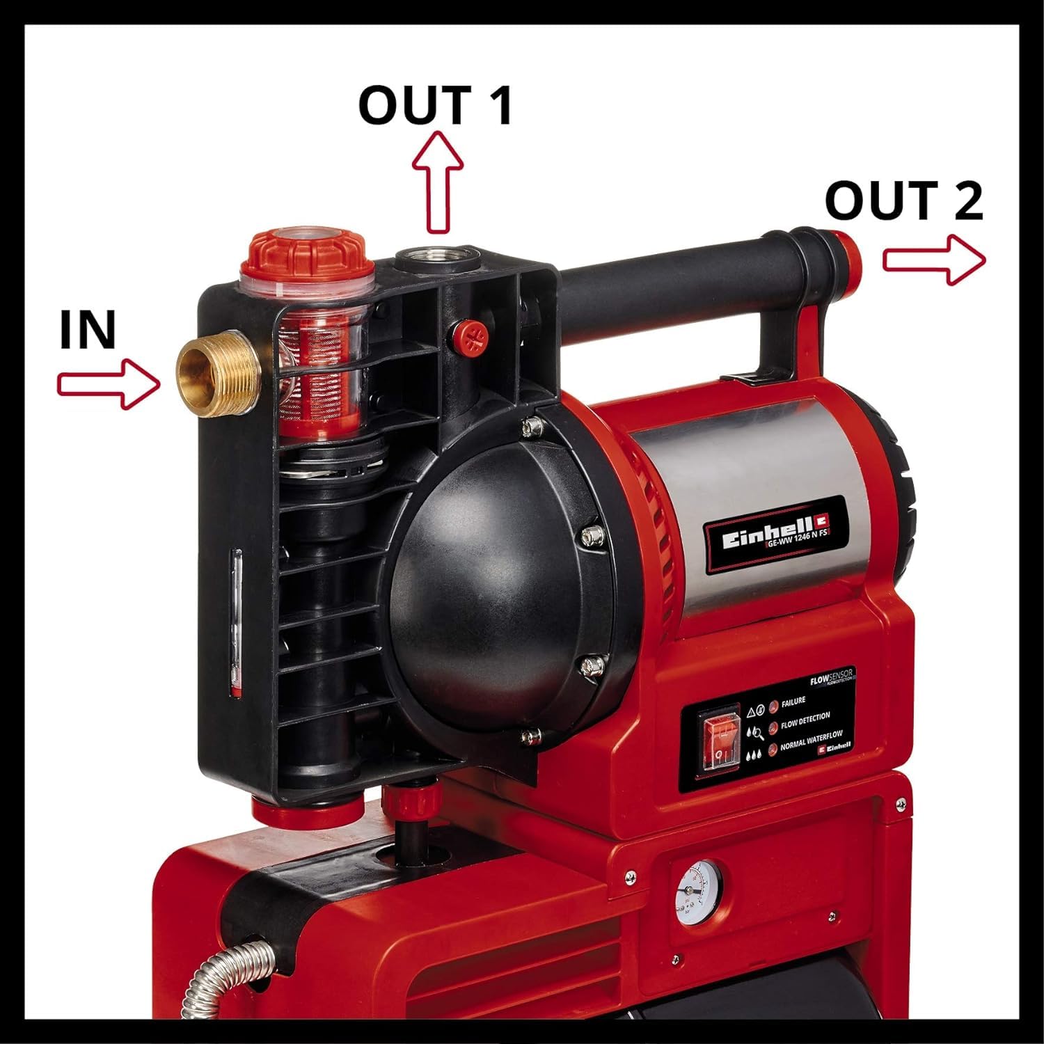 Einhell Hauswasserwerk GE-WW 1246 N FS (1.200 Watt, 4600 L/h max. Fördermenge, Flow-Sensor inkl. LED-Anzeige, Schmutz-/Saug-/ Wasserfüllanzeige, Frostschutz, Trockenlaufsicherung, 20 l Tank)