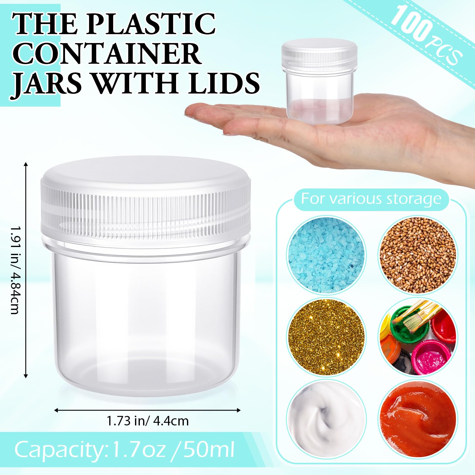 Meanplan Kunststoffbehälter mit Deckel, rund, auslaufsicher, nachfüllbar, kleine Kosmetikgläser für Lotion, Creme, Make-up, Lidschatten, Strass, Proben, Topf, Reiseaufbewahrung, transparent, 100 Stück