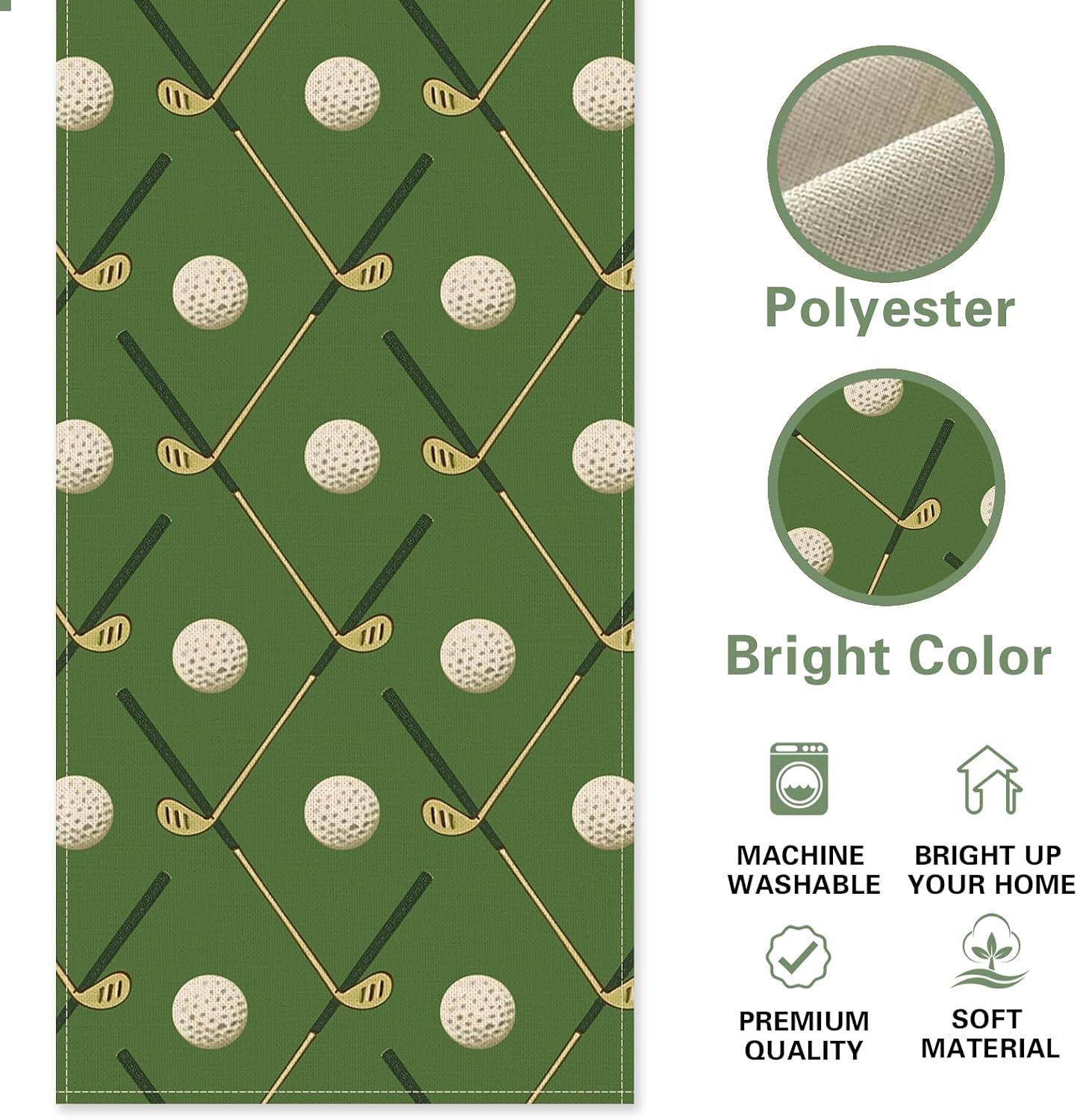 Golf Sport Green Dining Table Runner, Golf Ball and Club Burlap image 2