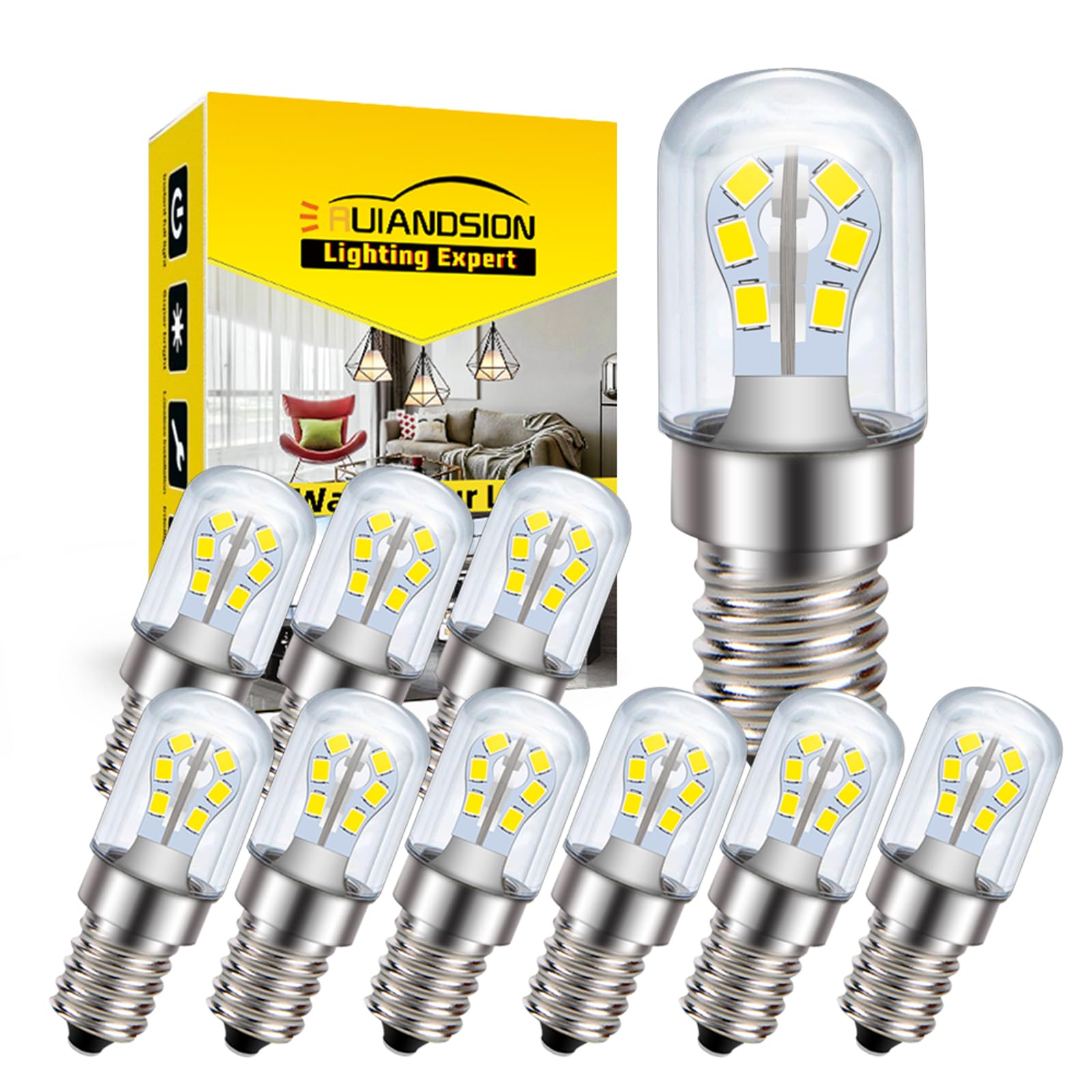 Ruiandsion E14 LED Light Bulbs Low Voltage AC DC 24V 2W Edison Screw Base LED Energy Saving 6000K White Bulbs for Truck Solar Power Lamp,Pack of 10