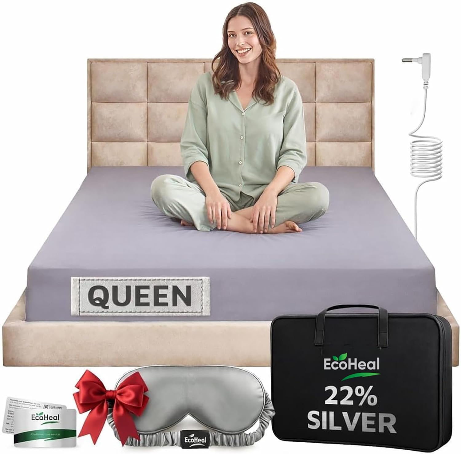 Luxury Grounding Sheets Queen 22% Silver Fiber, 74% Cotton, 4% Silk, Quality Certified Grounded Well Bed Sheet - Conductive Earth Fitted Sheet for Better Sleep, Grey