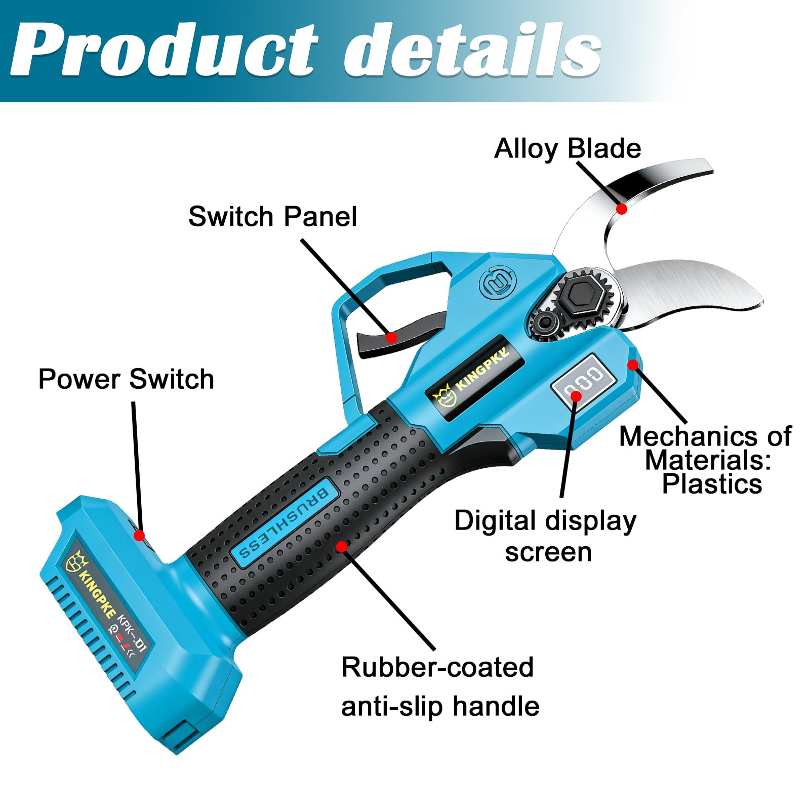 Coupe-branches sans fil professionnel compatible avec Makita 18 V 25 mm Sécateur électrique avec écran LCD pour élaguer les arbres et les arbres fruitiers (sans batterie)