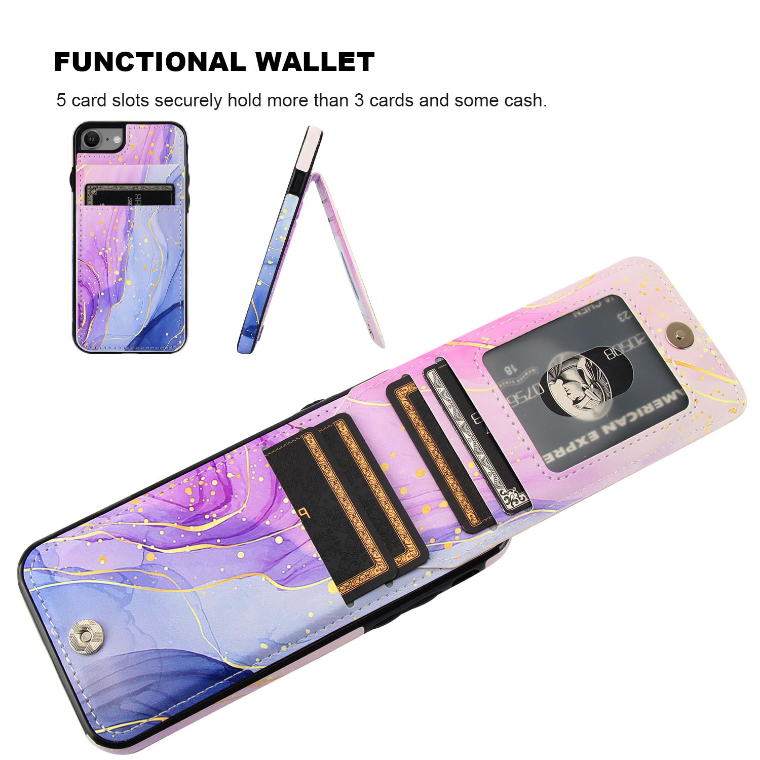Custodia Con Porta Carte Magneti Custodia Portafoglio Per IPhone 7/8/SE Con Porta Carte, Pulsanti Magnetici E Design Farfalla - Protezione Antiurto Custodia Portafoglio Iphone 7 8 Se
