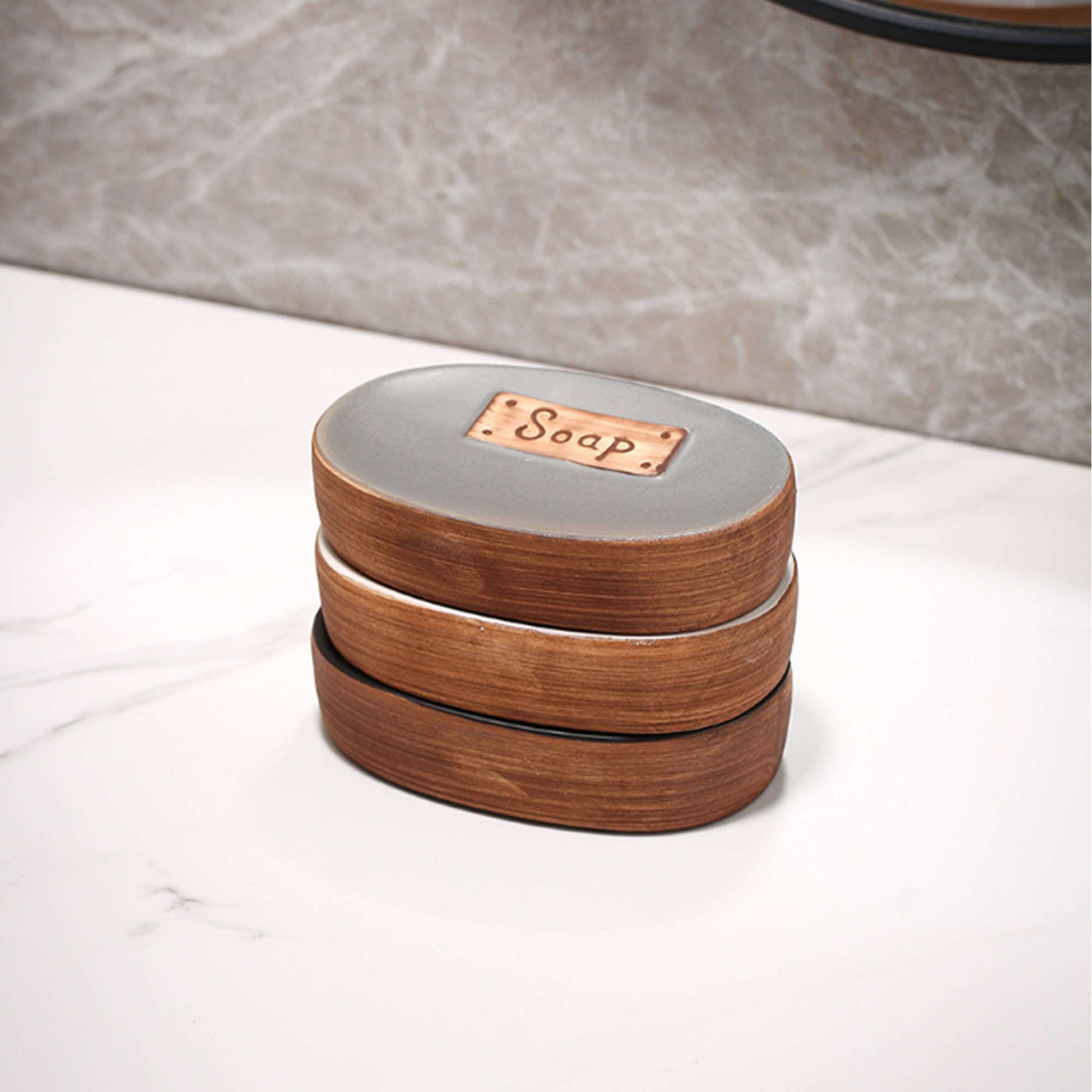 Jabonera * Jabonera de estilo europeo, jabonera de cerámica con diseño retro for jabón en barra, jabonera de porcelana, bandeja ovalada for decoración de baño, gris, 12,5 x 8,5 x 2,5 cm(Black)